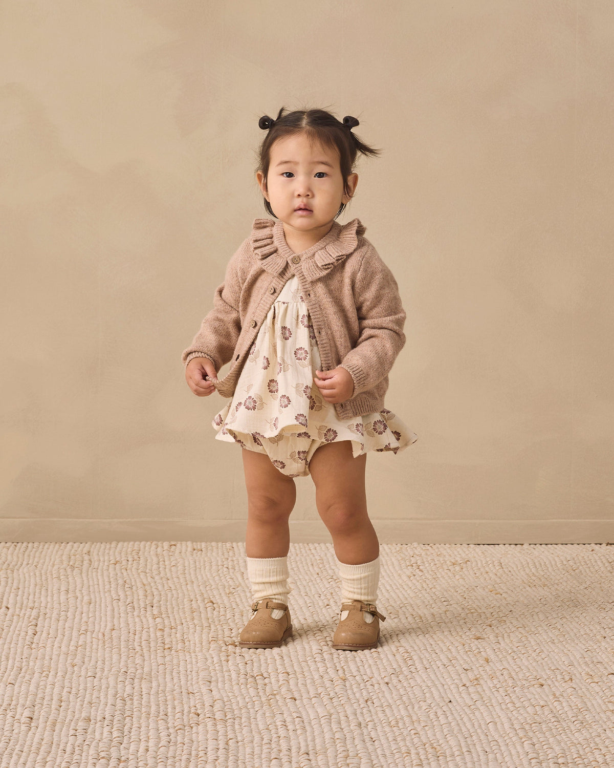 Ruffle Collar Cardigan Heathered Almond - Rylee + Cru | Kids Clothes | Trendy Baby Clothes | Modern Infant Outfits |