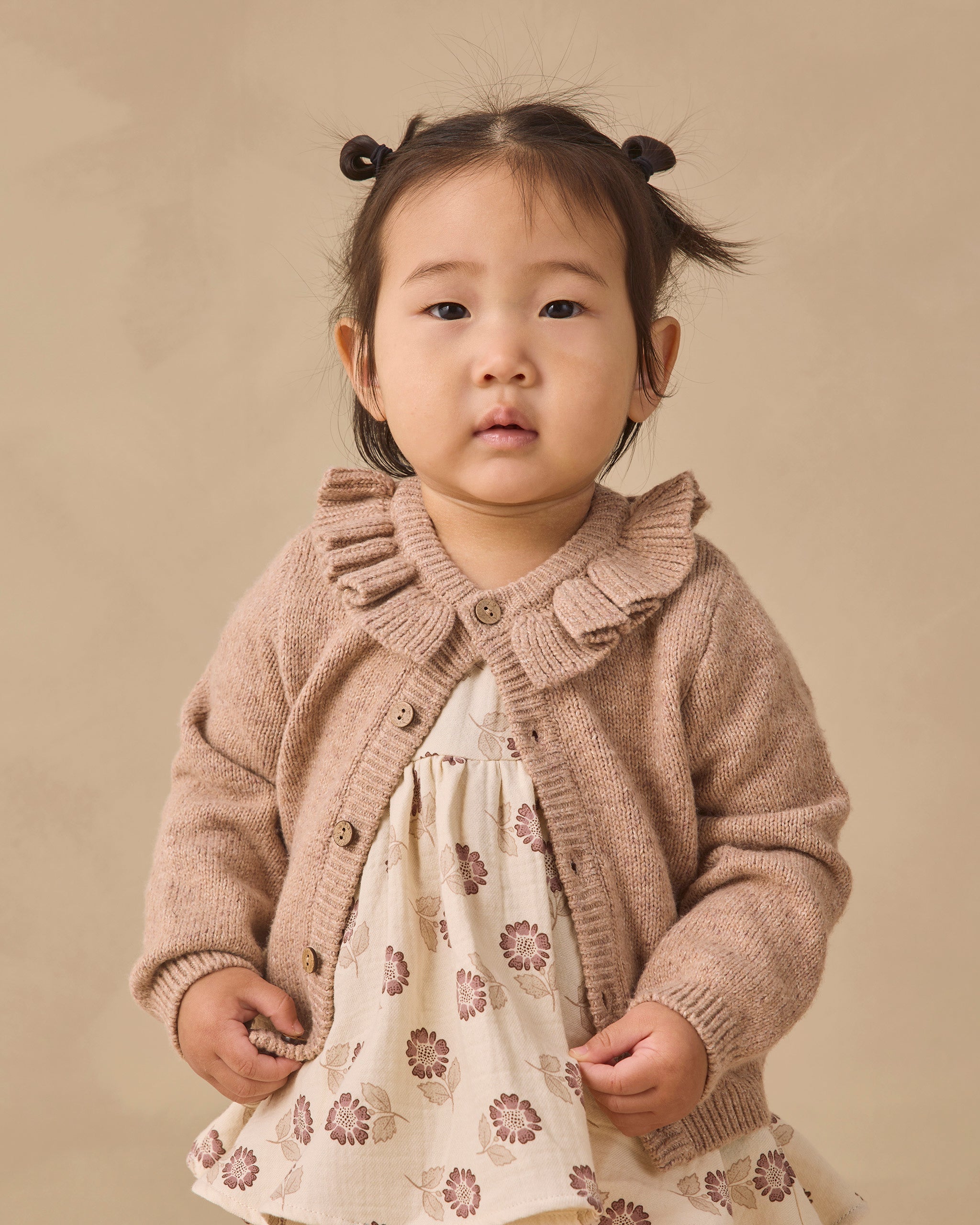 Ruffle Collar Cardigan Heathered Almond - Rylee + Cru | Kids Clothes | Trendy Baby Clothes | Modern Infant Outfits |