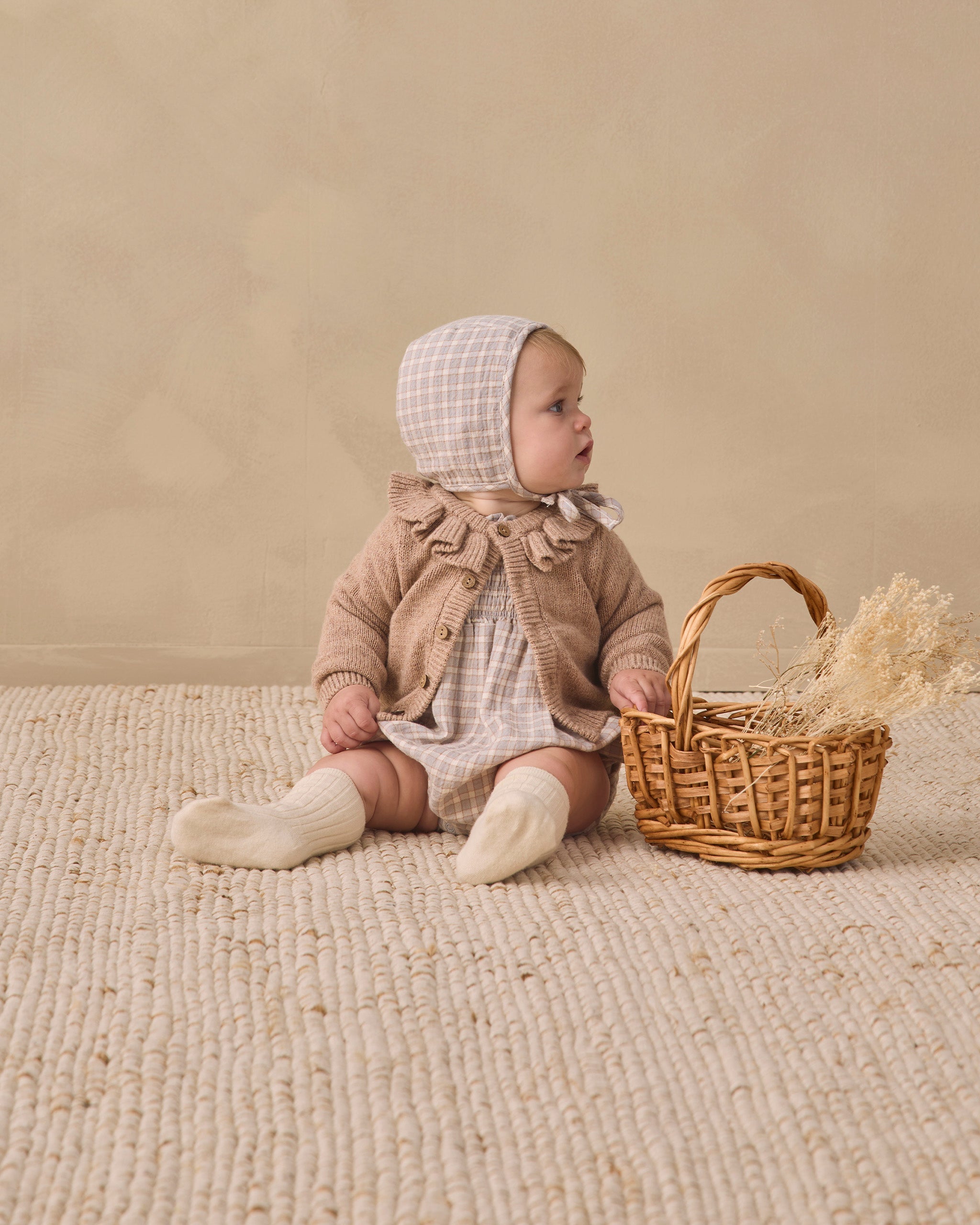 Woven Baby Bonnet Blue Gingham - Rylee + Cru | Kids Clothes | Trendy Baby Clothes | Modern Infant Outfits |