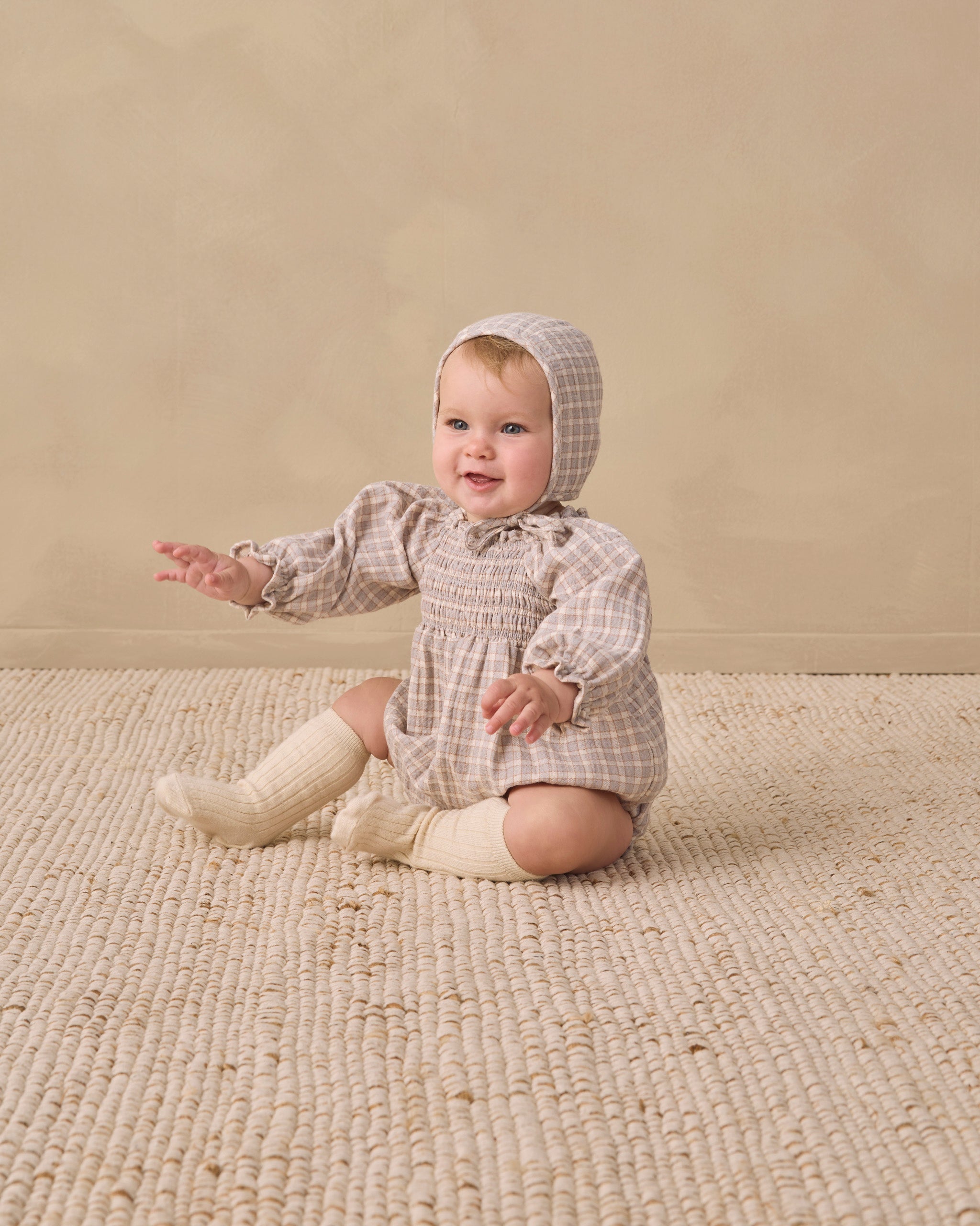 Woven Baby Bonnet Blue Gingham - Rylee + Cru | Kids Clothes | Trendy Baby Clothes | Modern Infant Outfits |