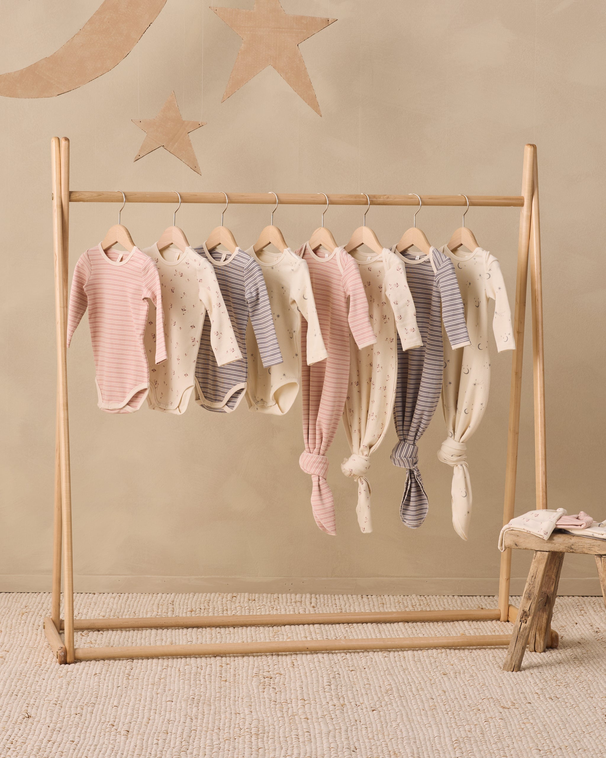 Knotted Baby Gown + Hat Set Slate Microstripe - Rylee + Cru | Kids Clothes | Trendy Baby Clothes | Modern Infant Outfits |