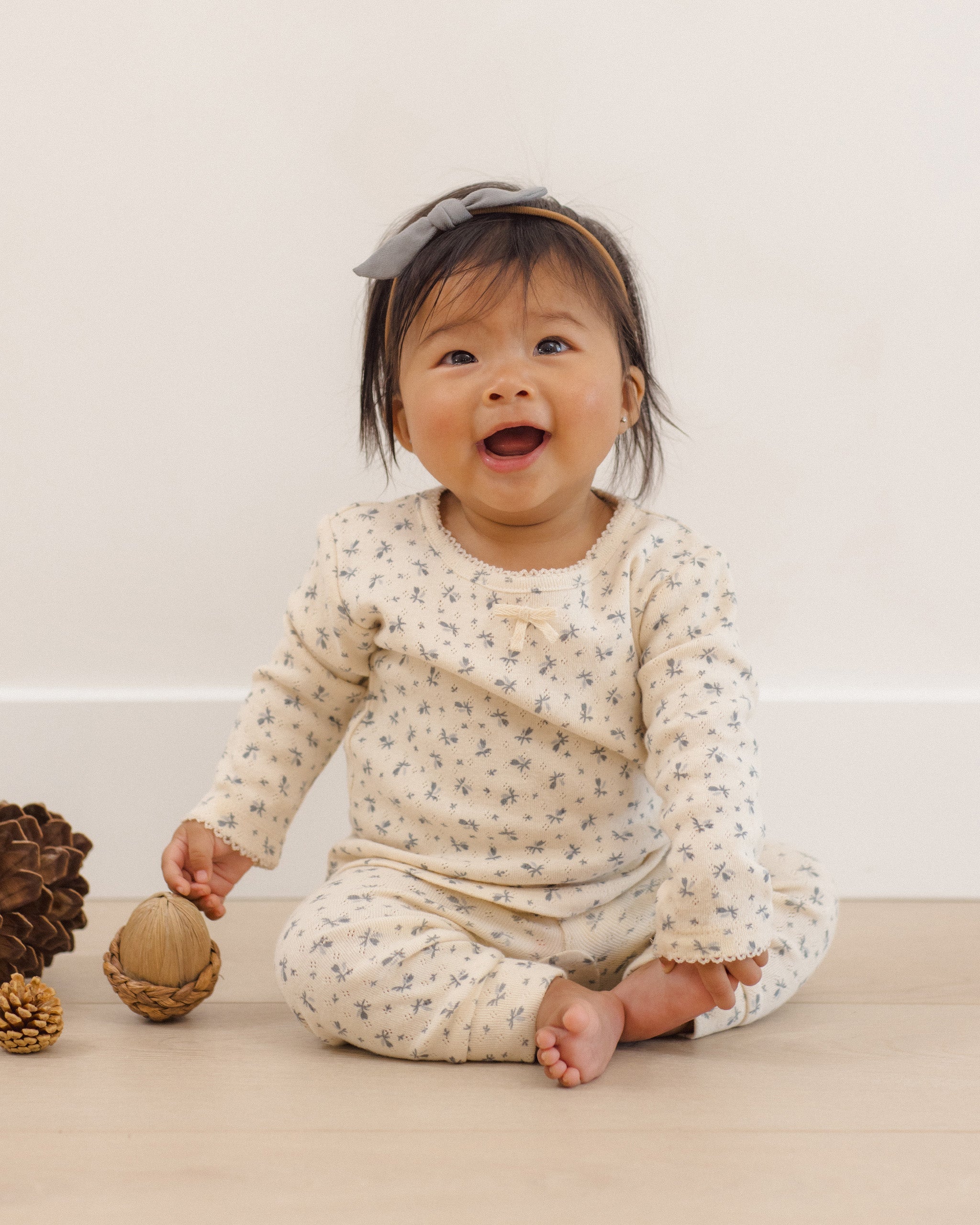 Pointelle Long Sleeve Tee + Legging Blue Ditsy - Rylee + Cru | Kids Clothes | Trendy Baby Clothes | Modern Infant Outfits |