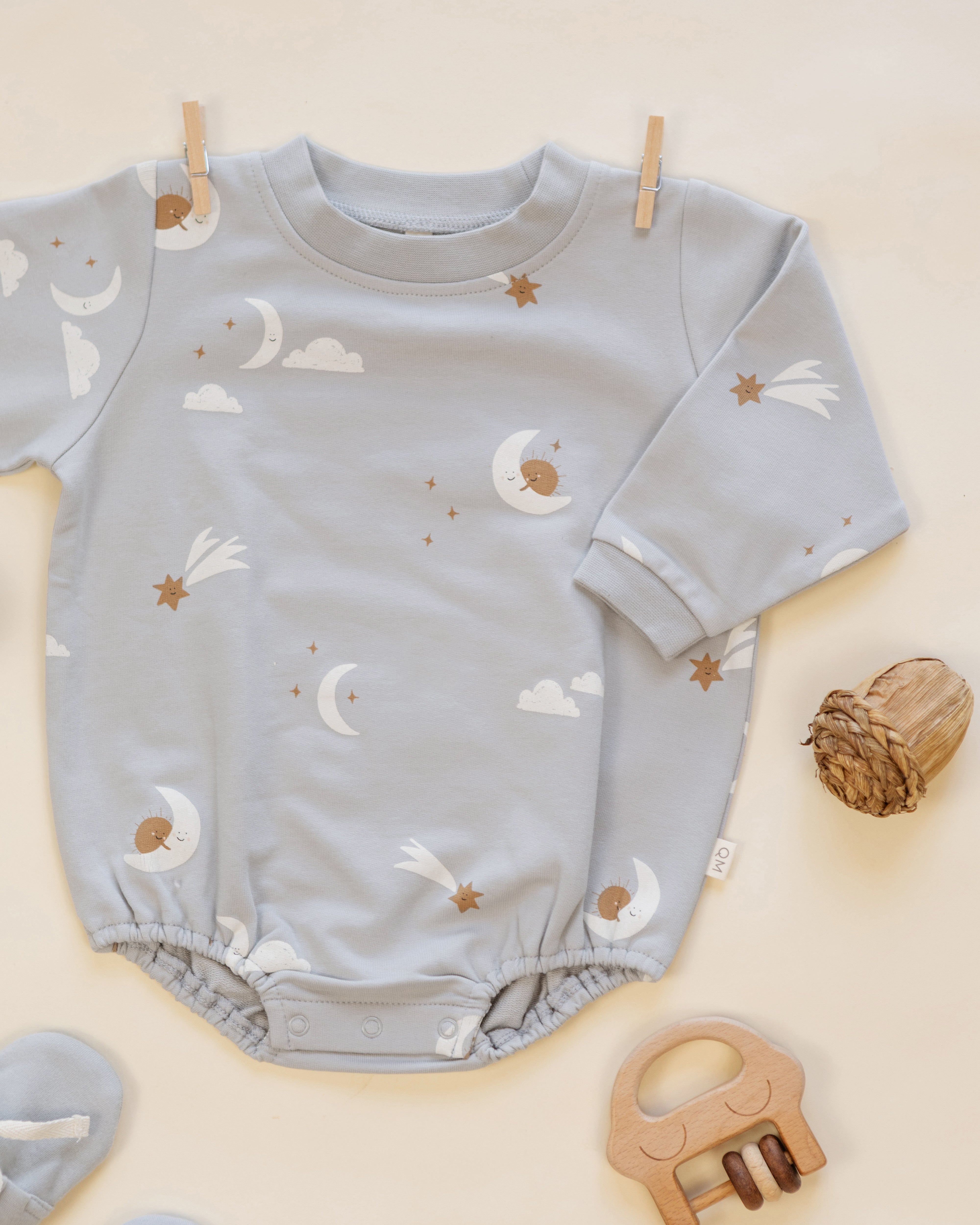 Crewneck Bubble Romper Sky Friends - Rylee + Cru | Kids Clothes | Trendy Baby Clothes | Modern Infant Outfits |