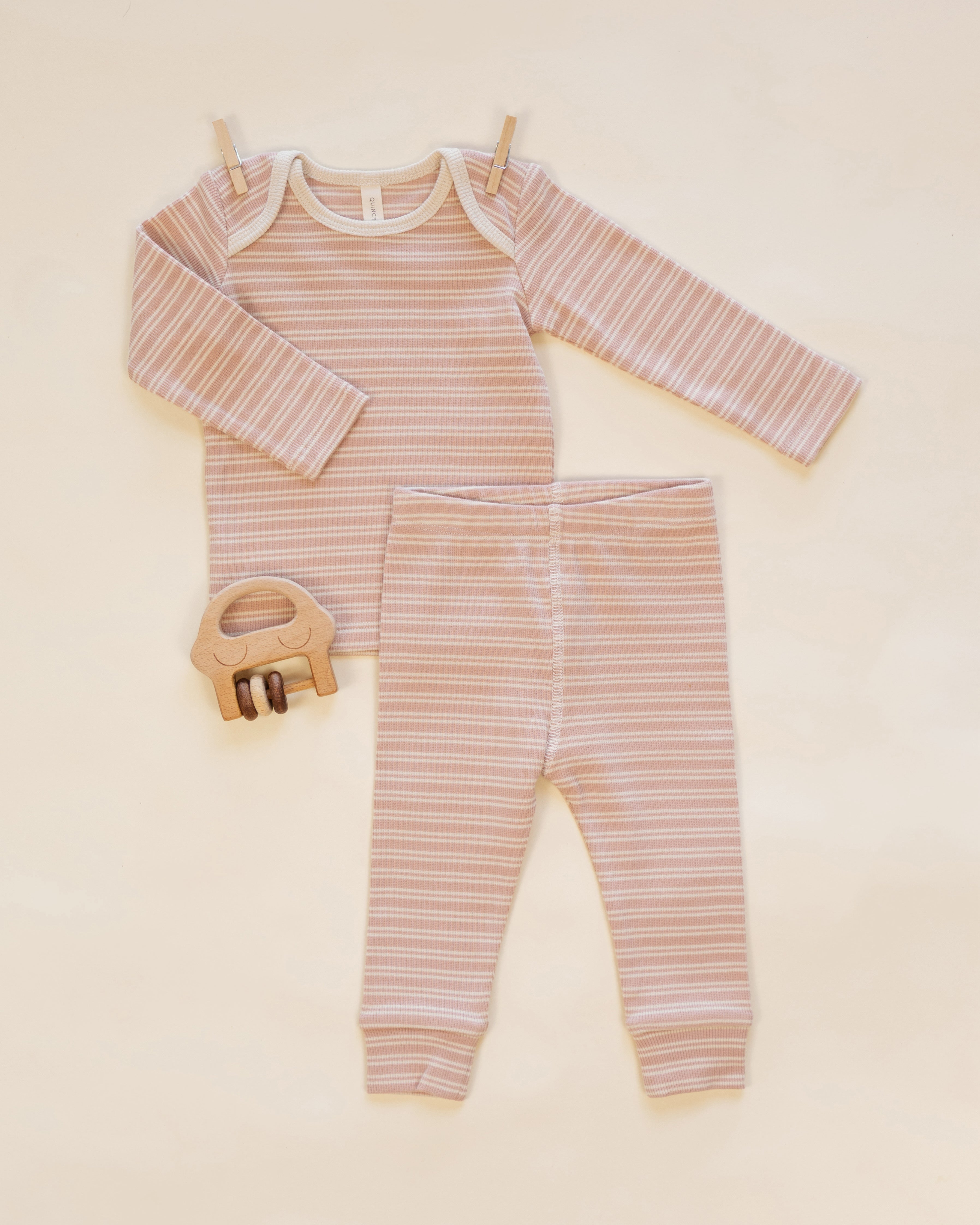 Ribbed Tee + Legging Set Dusty Rose Microstripe - Rylee + Cru | Kids Clothes | Trendy Baby Clothes | Modern Infant Outfits |