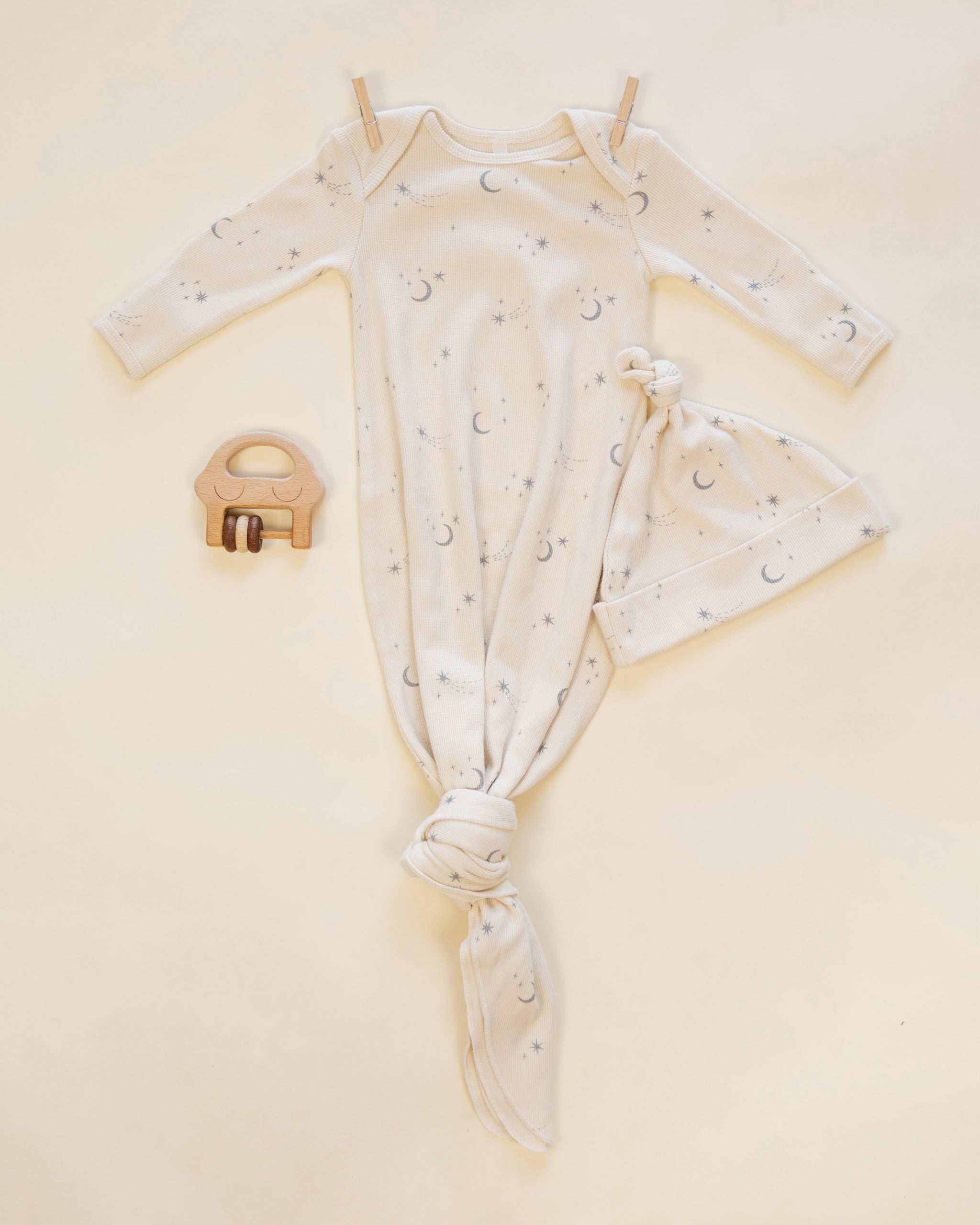 Knotted Baby Gown + Hat Set Celestial - Rylee + Cru | Kids Clothes | Trendy Baby Clothes | Modern Infant Outfits |