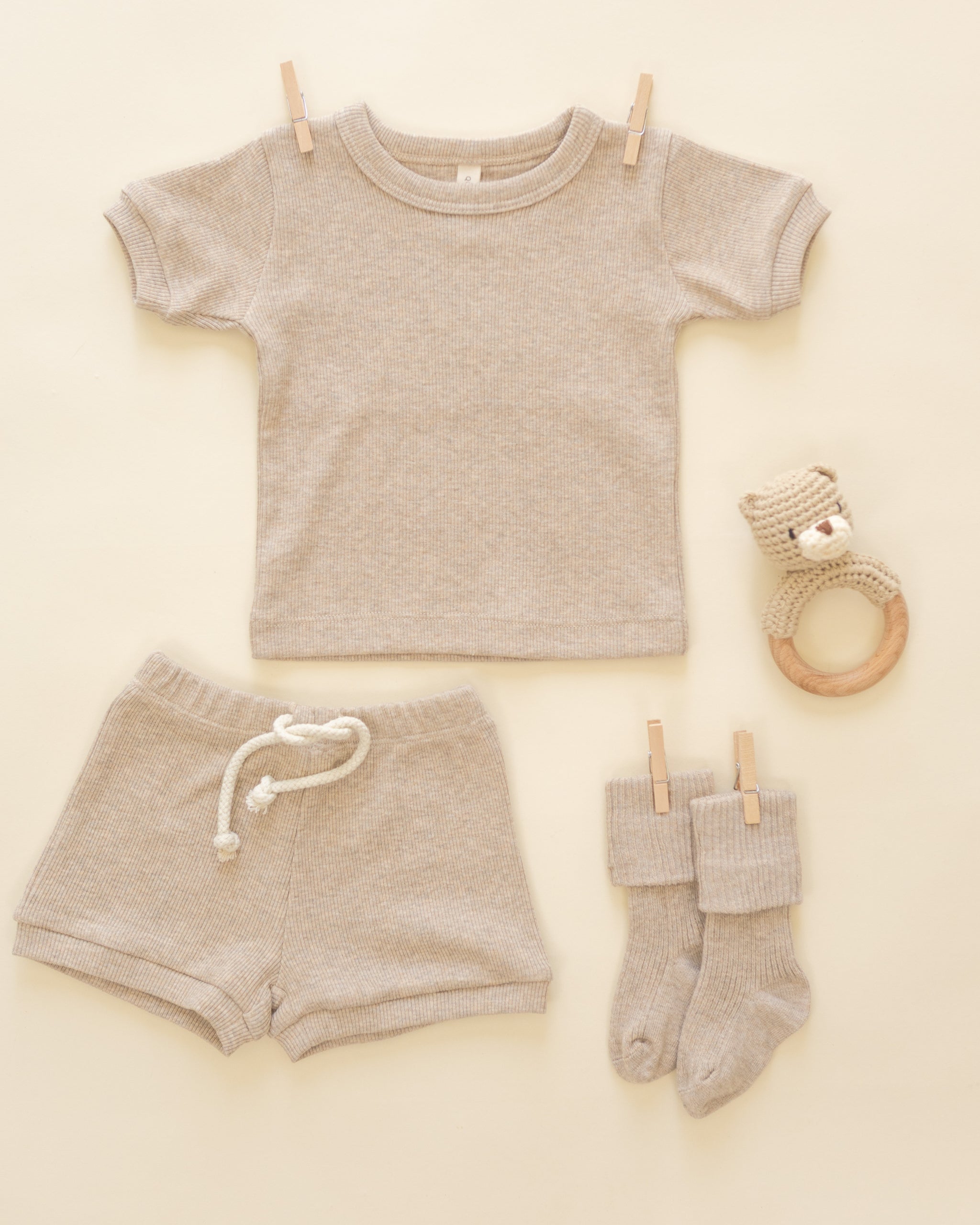 Ribbed Shortie Set || Taupe - Rylee + Cru | Kids Clothes | Trendy Baby Clothes | Modern Infant Outfits |