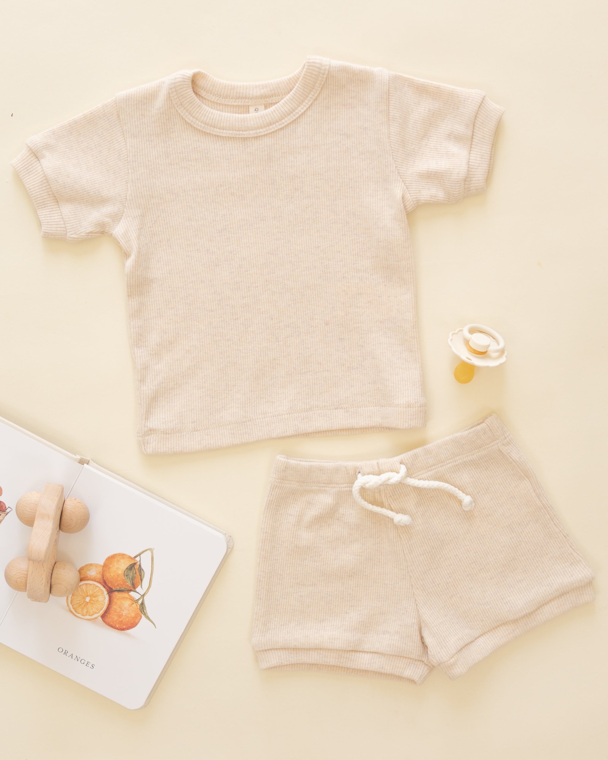 Ribbed Shortie Set || Oatmeal - Rylee + Cru | Kids Clothes | Trendy Baby Clothes | Modern Infant Outfits |