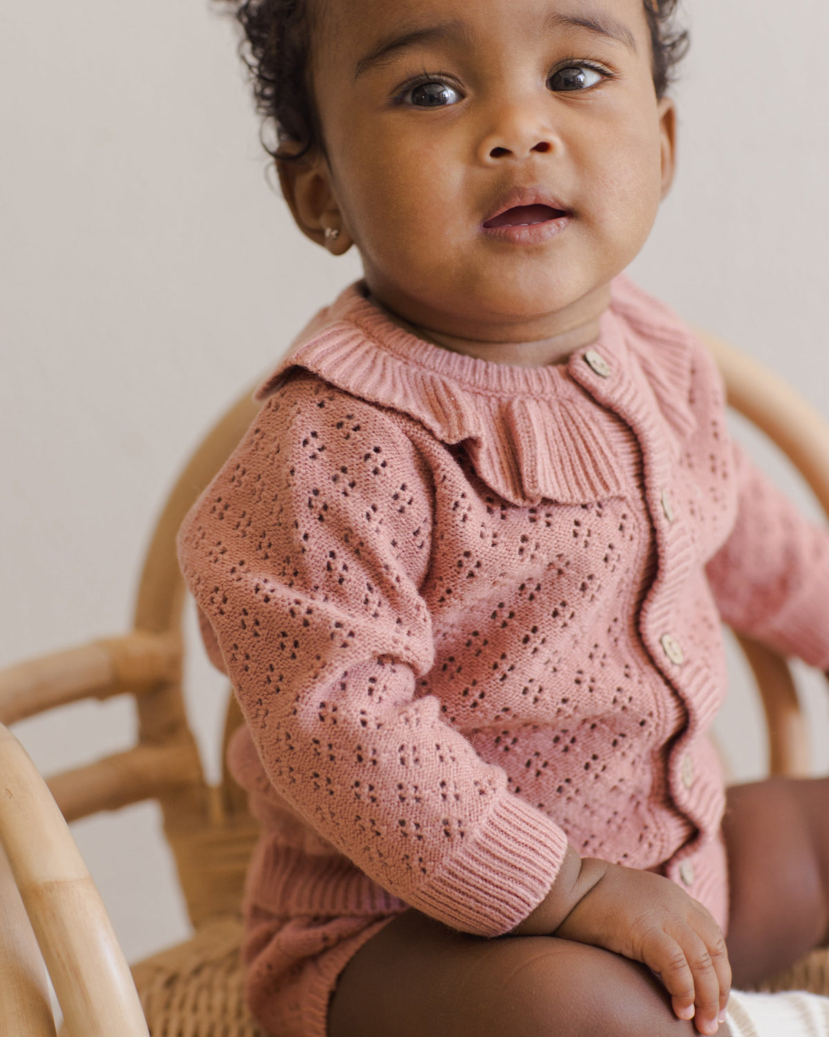 Quincy Mae Ruﬄe Collar Cardigan in Lilac