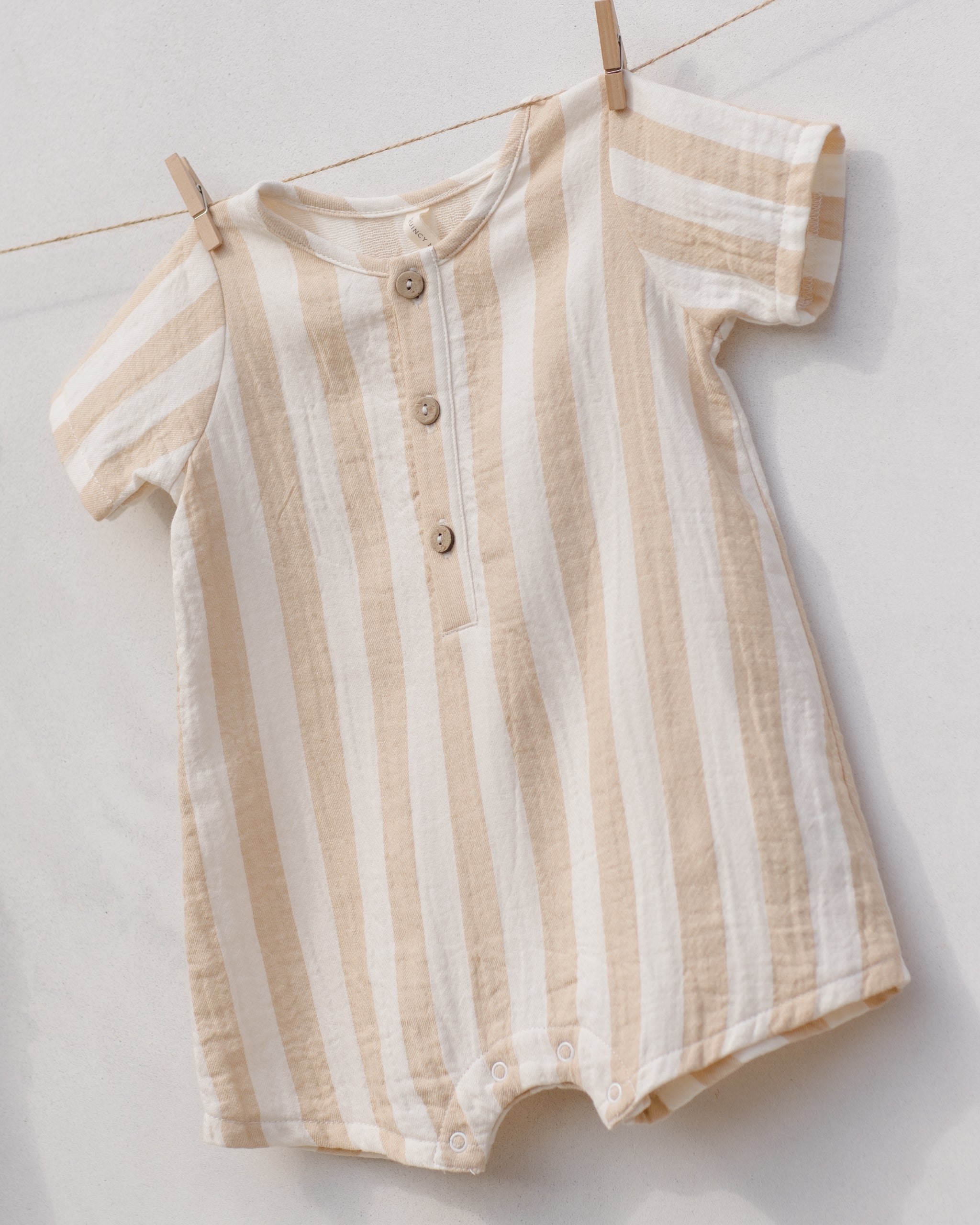 Short Sleeve Woven Romper Summer Stripe - Rylee + Cru | Kids Clothes | Trendy Baby Clothes | Modern Infant Outfits |