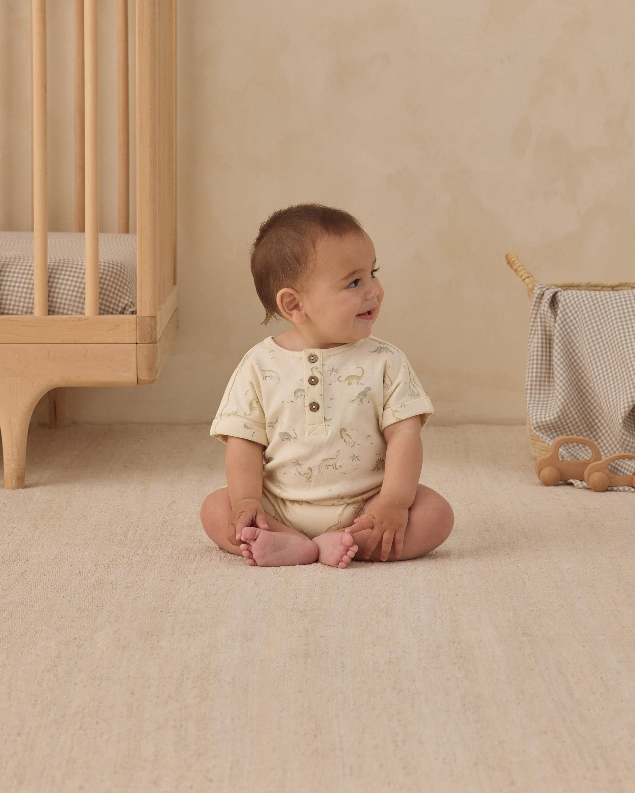 Short Sleeve One-Piece Dinosaur - Rylee + Cru | Kids Clothes | Trendy Baby Clothes | Modern Infant Outfits |