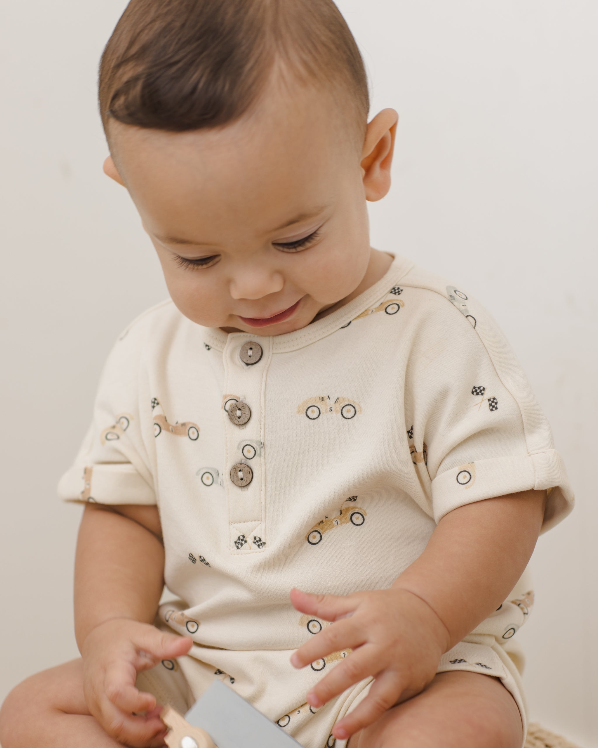 Short Sleeve One-Piece Race Car - Rylee + Cru | Kids Clothes | Trendy Baby Clothes | Modern Infant Outfits |