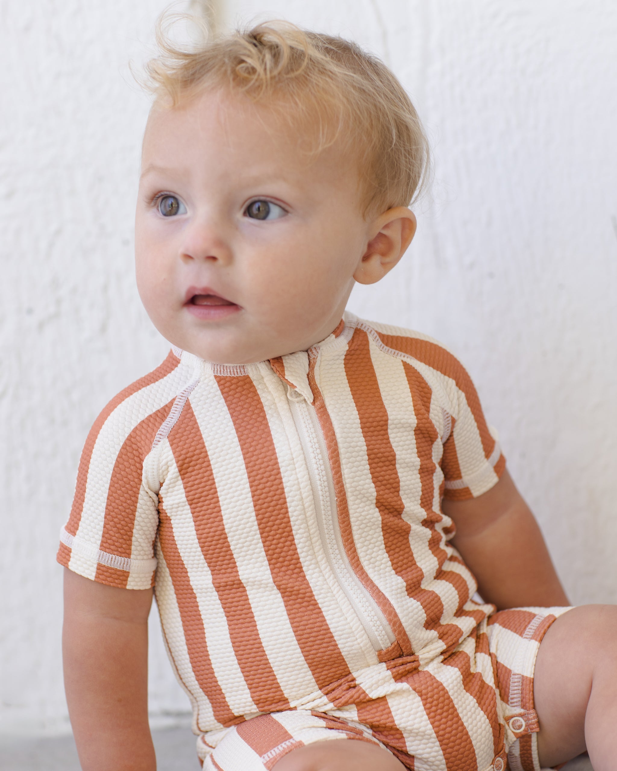 Zip Rashguard One-Piece Retro Poppy Stripe - Rylee + Cru | Kids Clothes | Trendy Baby Clothes | Modern Infant Outfits |