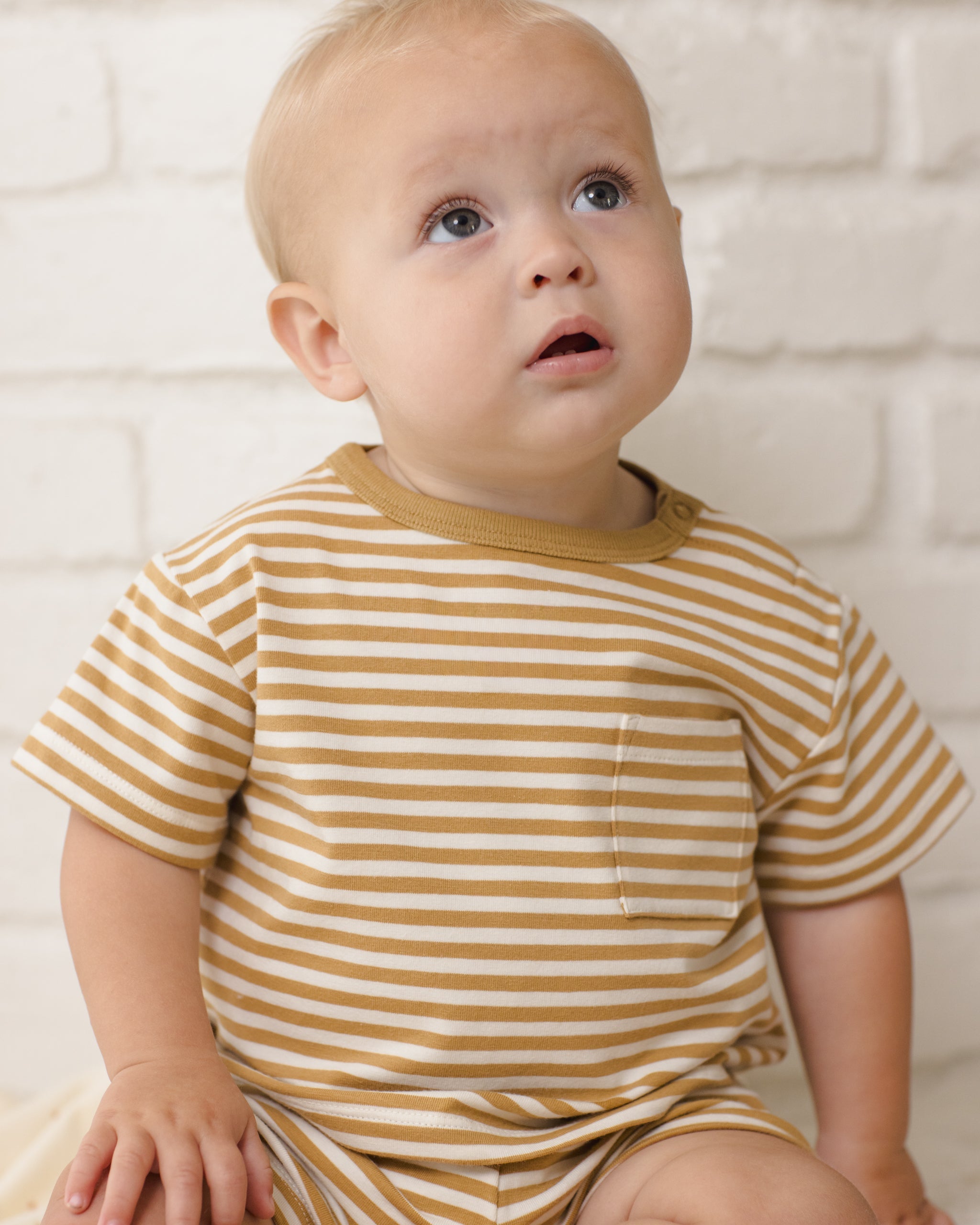 Boxy Pocket Tee + Short Set Honey Stripe - Rylee + Cru | Kids Clothes | Trendy Baby Clothes | Modern Infant Outfits |