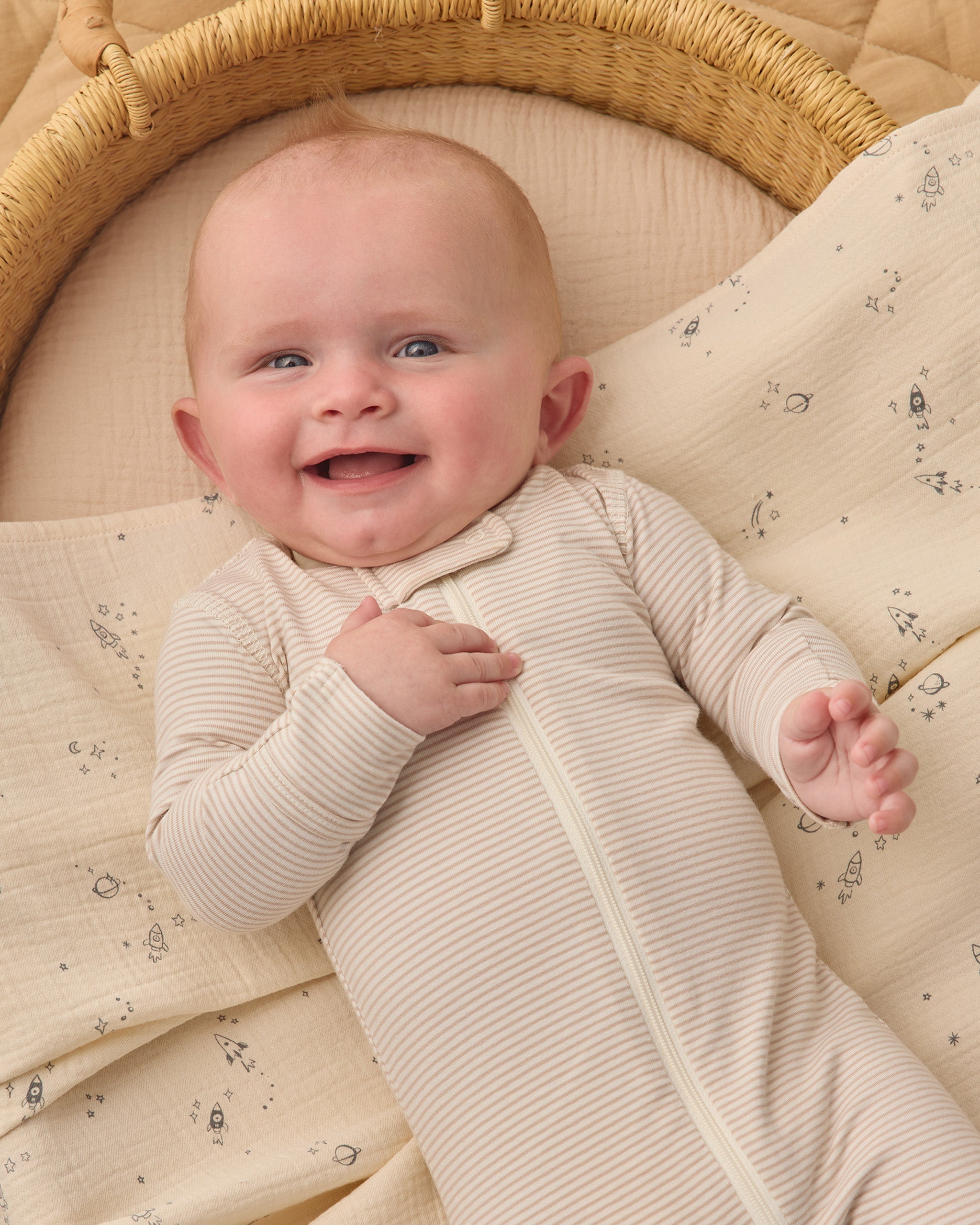 Zip Longsleeve Sleeper Footie Oat Microstripe - Rylee + Cru | Kids Clothes | Trendy Baby Clothes | Modern Infant Outfits |