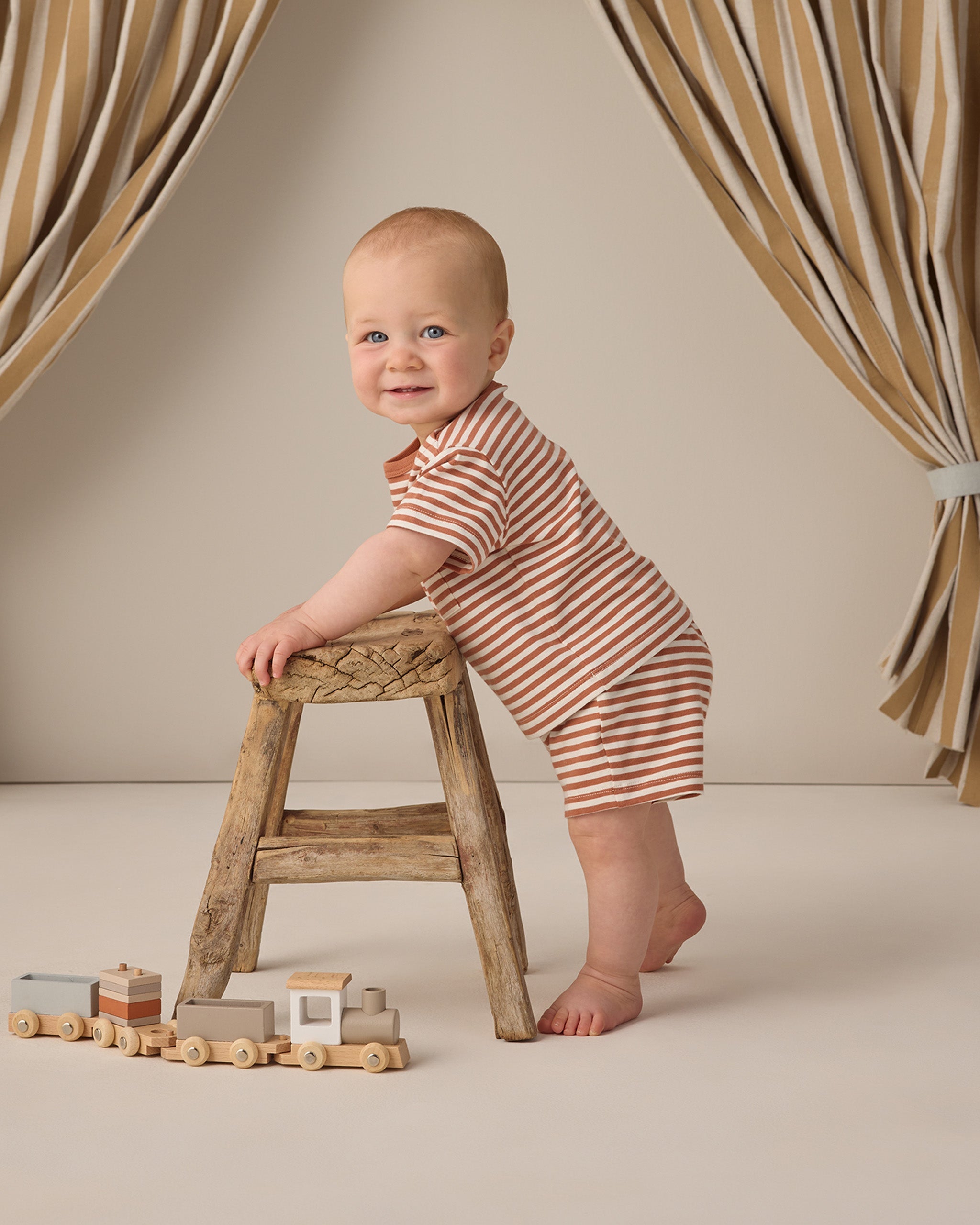 Boxy Pocket Tee + Short Set Poppy Stripe - Rylee + Cru | Kids Clothes | Trendy Baby Clothes | Modern Infant Outfits |