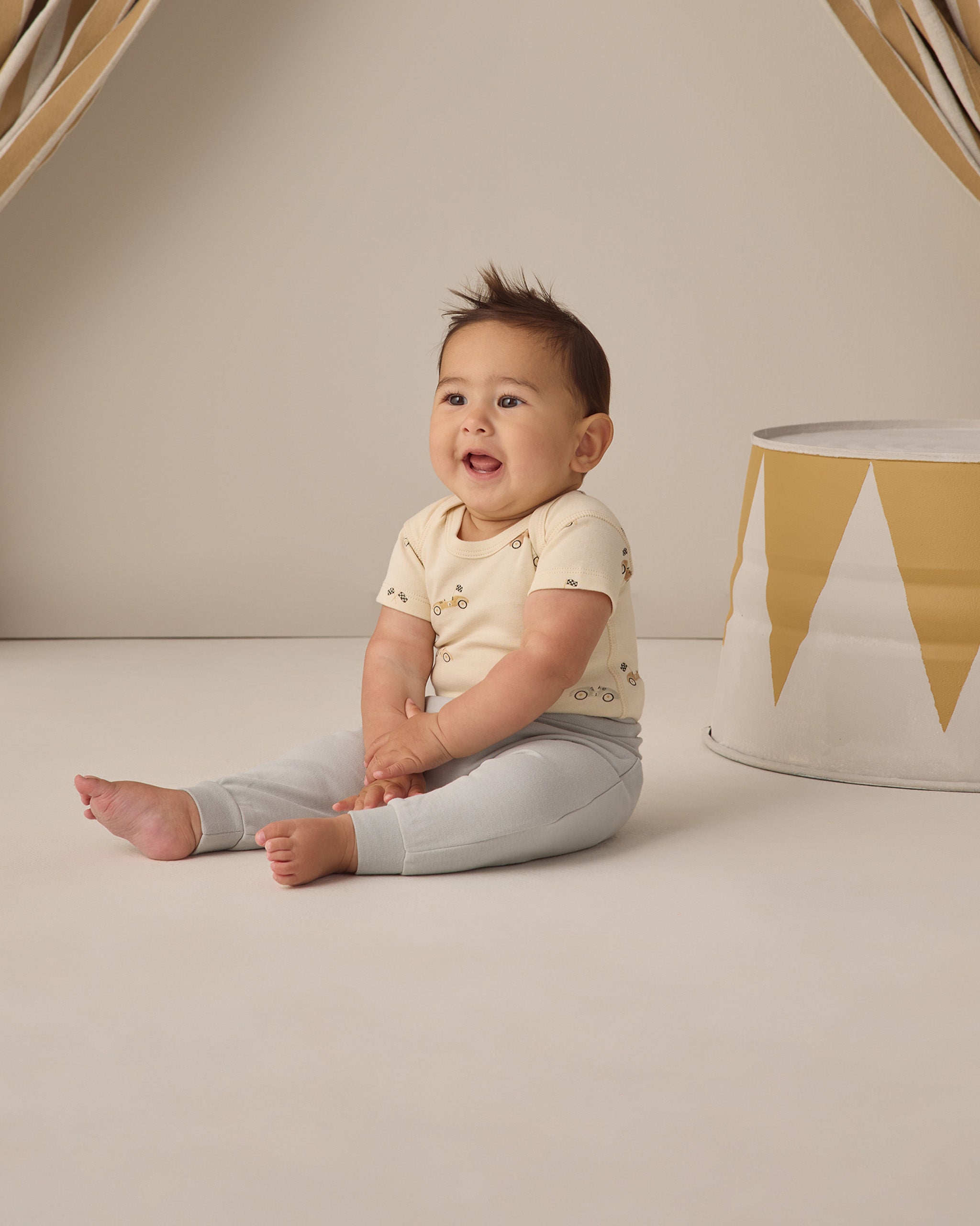 Short Sleeve Bodysuit Pack Race Car, Oat Micro Stripe - Rylee + Cru | Kids Clothes | Trendy Baby Clothes | Modern Infant Outfits |