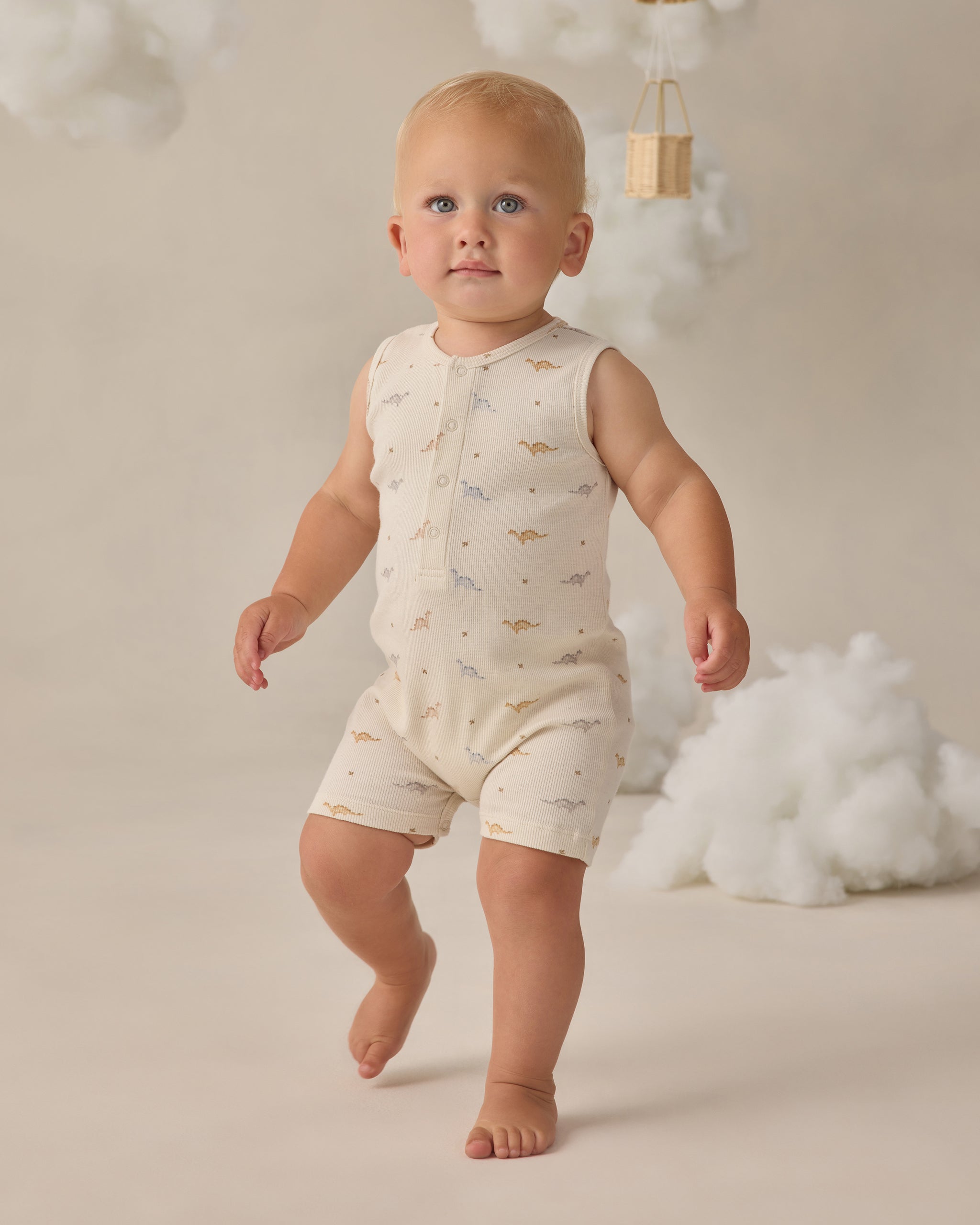 Ribbed Henley Romper Dinos - Rylee + Cru | Kids Clothes | Trendy Baby Clothes | Modern Infant Outfits |