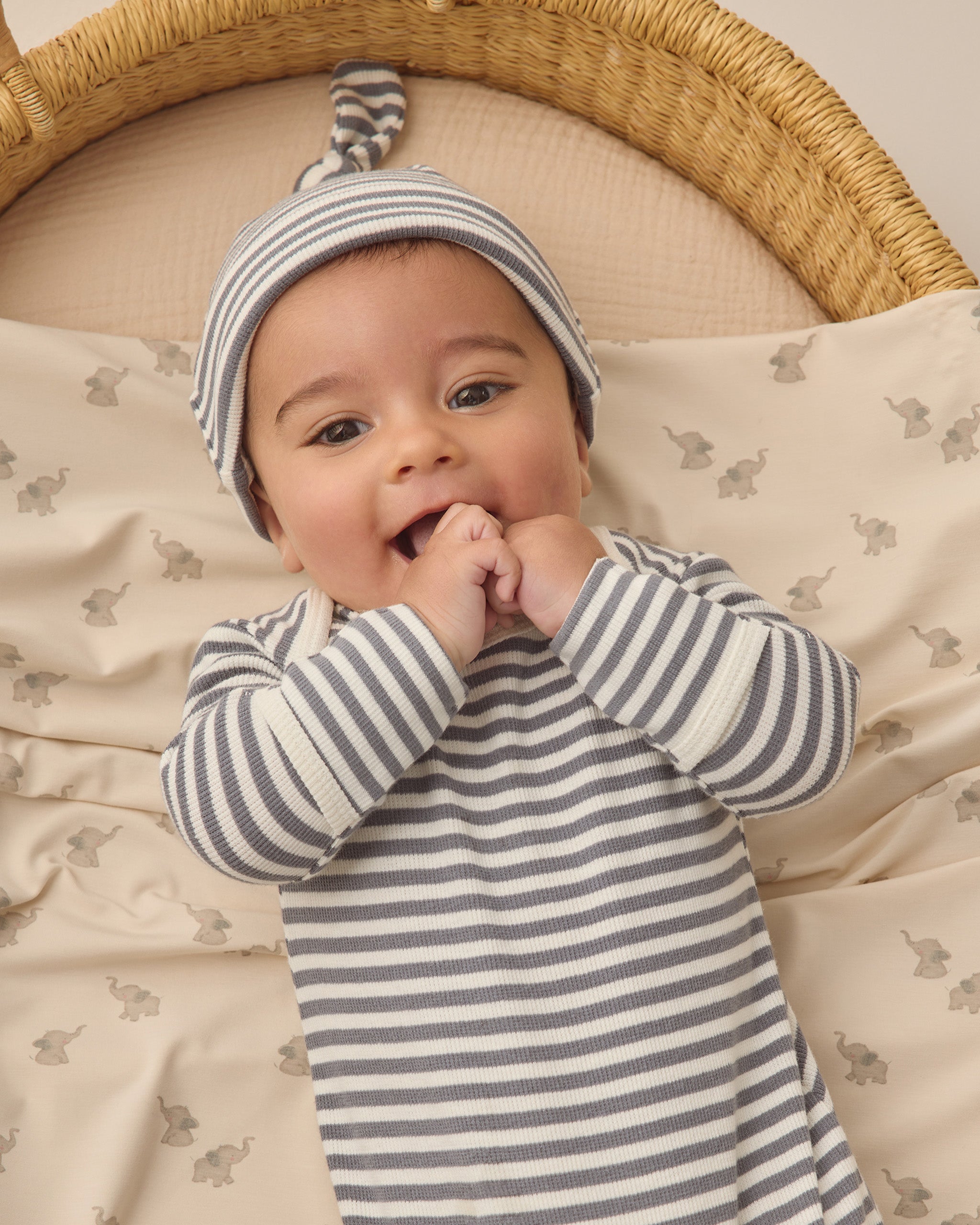 Knotted Baby Gown + Hat Set Ocean Stripe - Rylee + Cru | Kids Clothes | Trendy Baby Clothes | Modern Infant Outfits |
