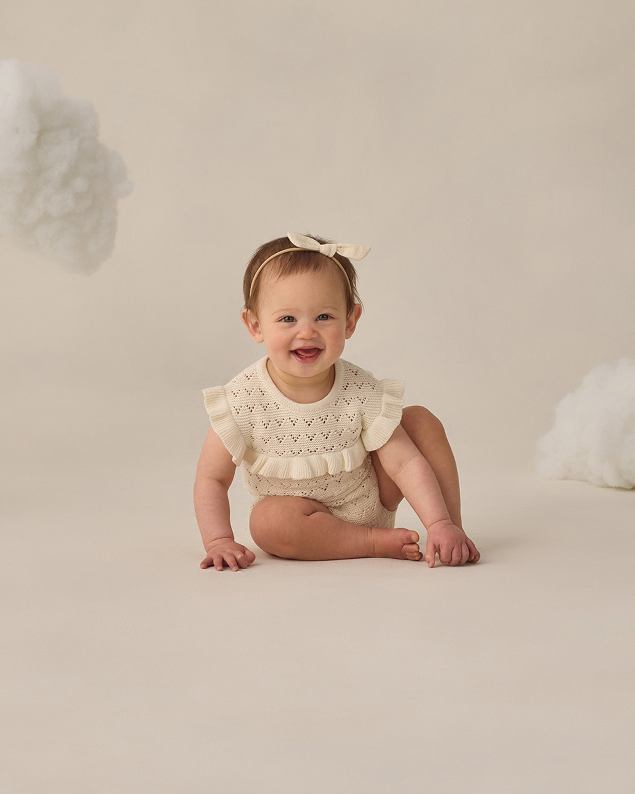 Pointelle Ruffle Romper Natural - Rylee + Cru | Kids Clothes | Trendy Baby Clothes | Modern Infant Outfits |