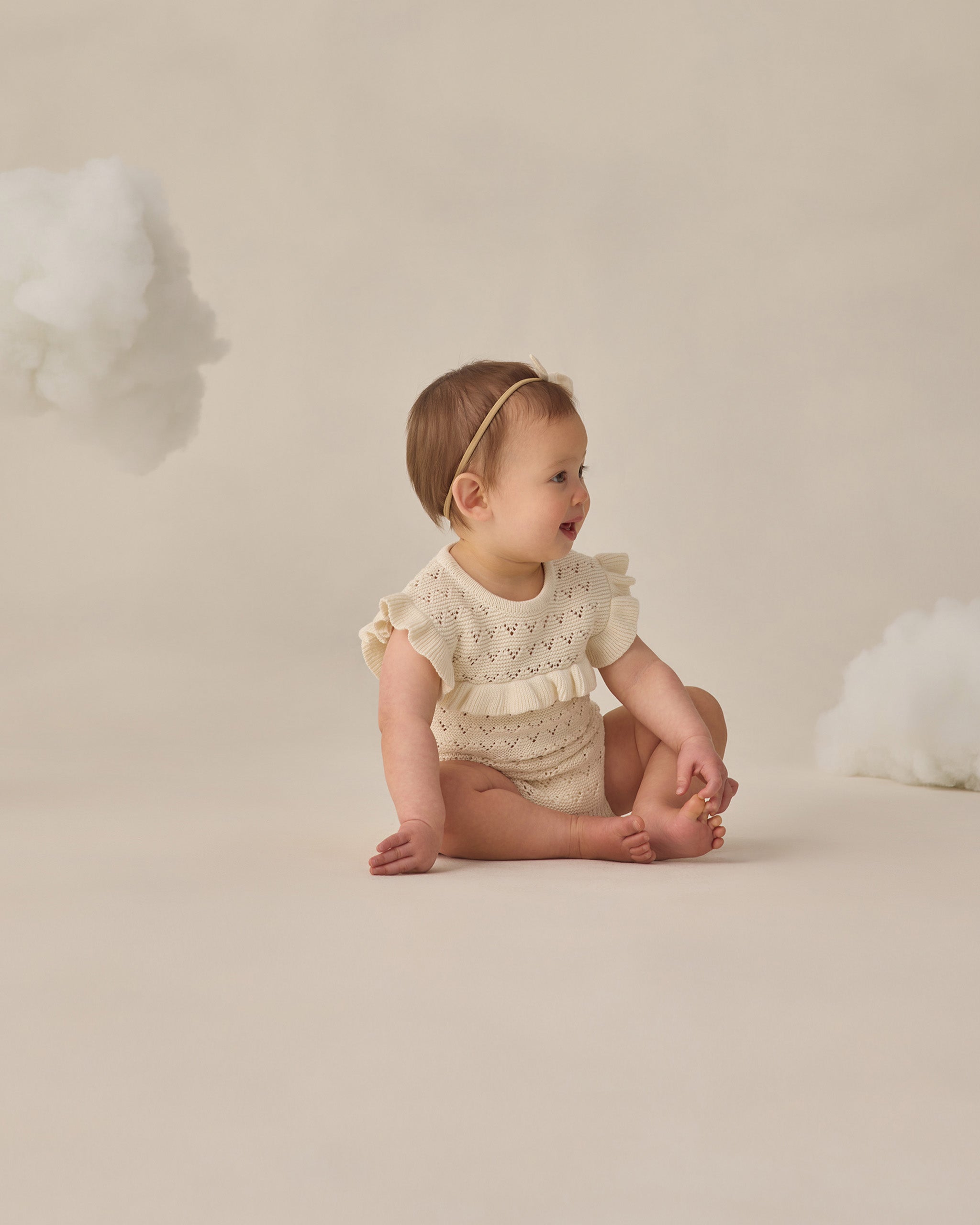 Pointelle Ruffle Romper Natural - Rylee + Cru | Kids Clothes | Trendy Baby Clothes | Modern Infant Outfits |