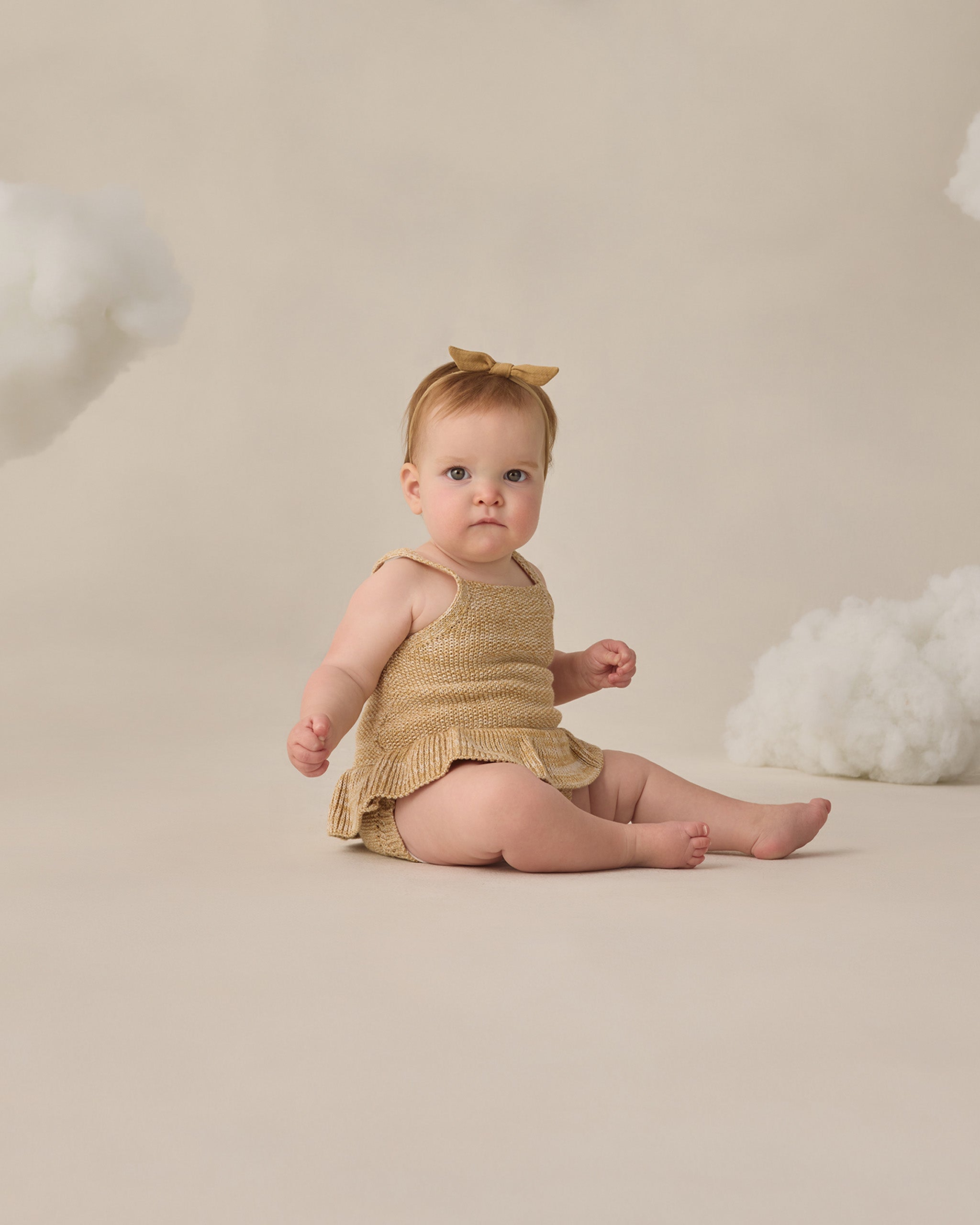 Knit Ruffle Romper Heathered Honey - Rylee + Cru | Kids Clothes | Trendy Baby Clothes | Modern Infant Outfits |