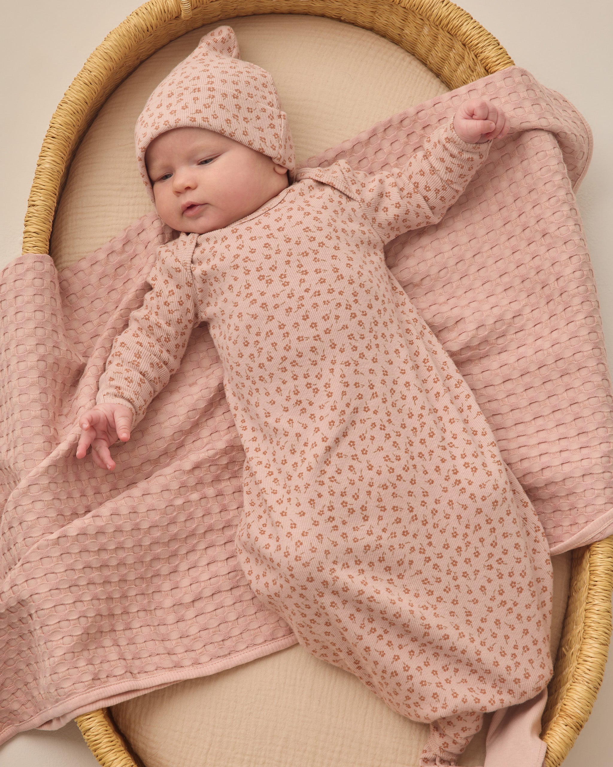 Knotted Baby Gown + Hat Set Posy - Rylee + Cru | Kids Clothes | Trendy Baby Clothes | Modern Infant Outfits |