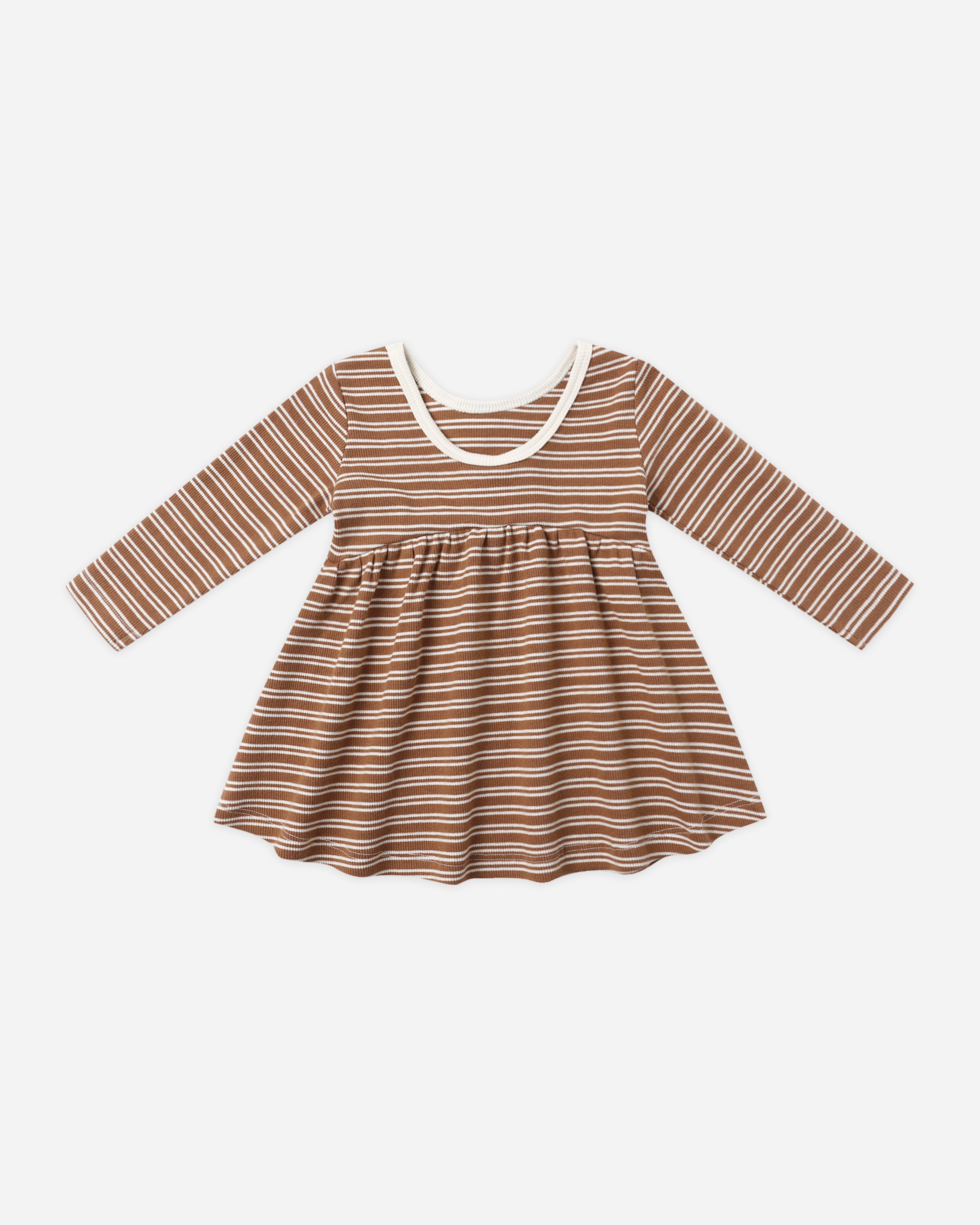 Ribbed Long Sleeve Dress || Cedar Micro Stripe