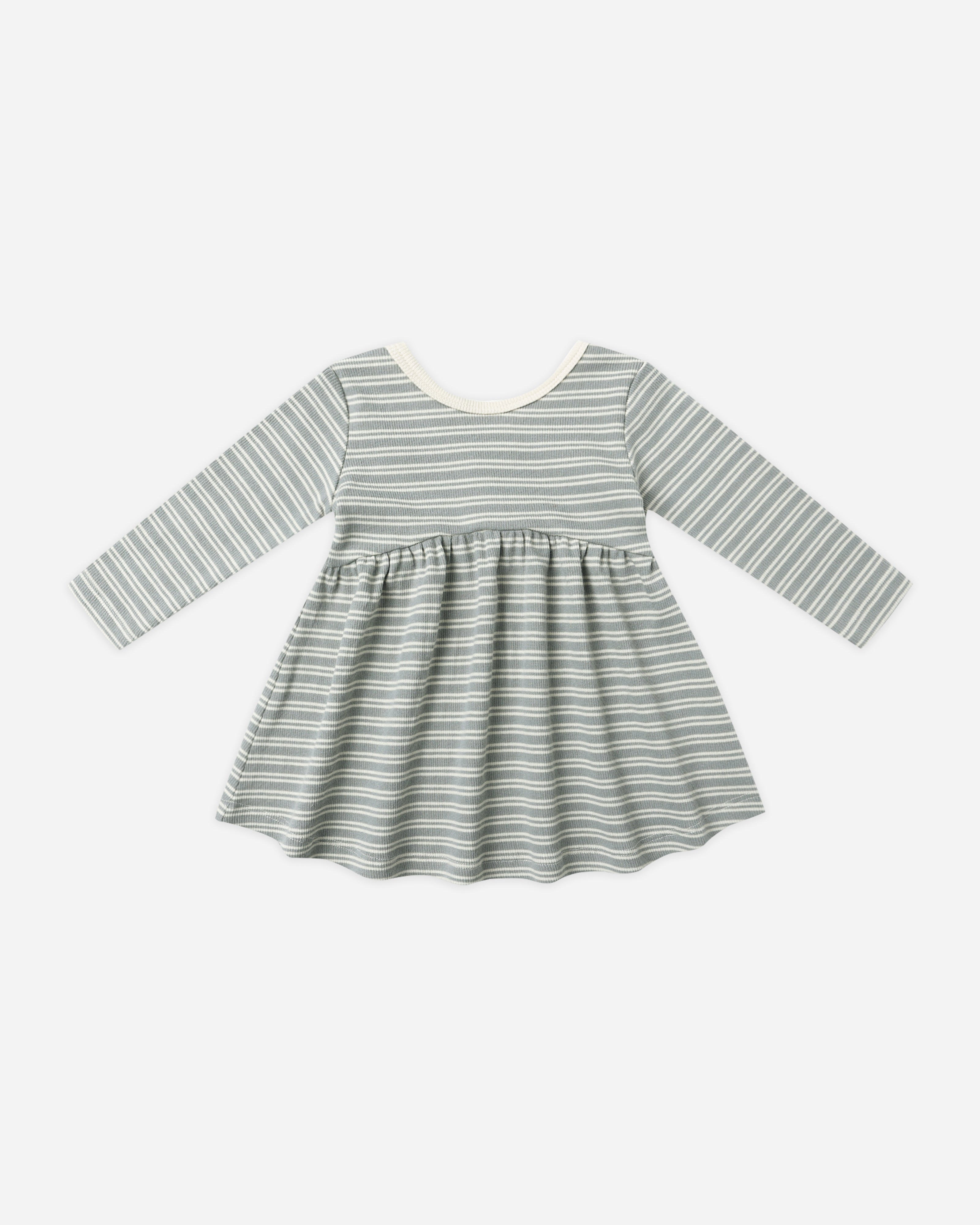 Ribbed Long Sleeve Dress || Steel Blue Micro Stripe