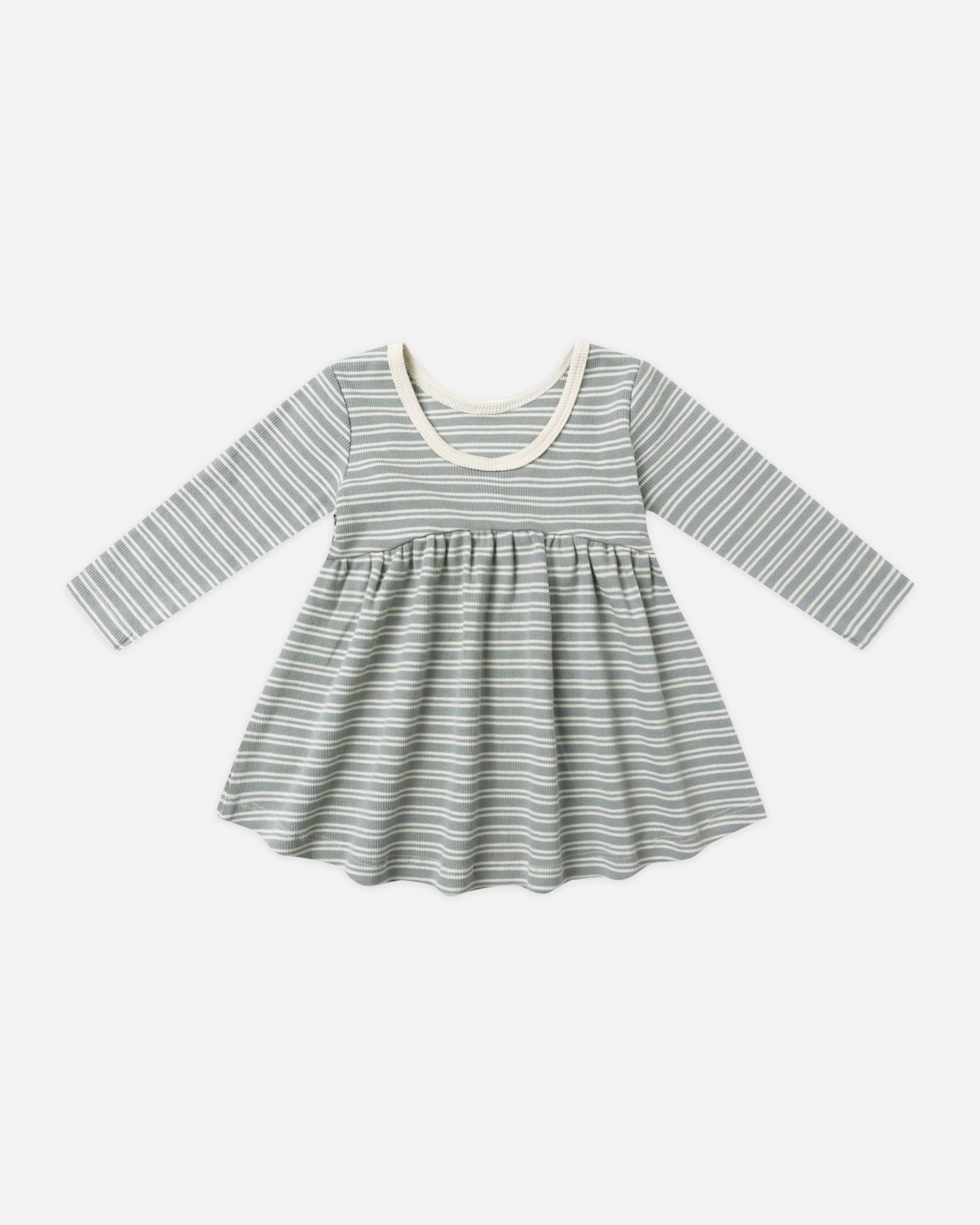 Ribbed Long Sleeve Dress || Steel Blue Micro Stripe
