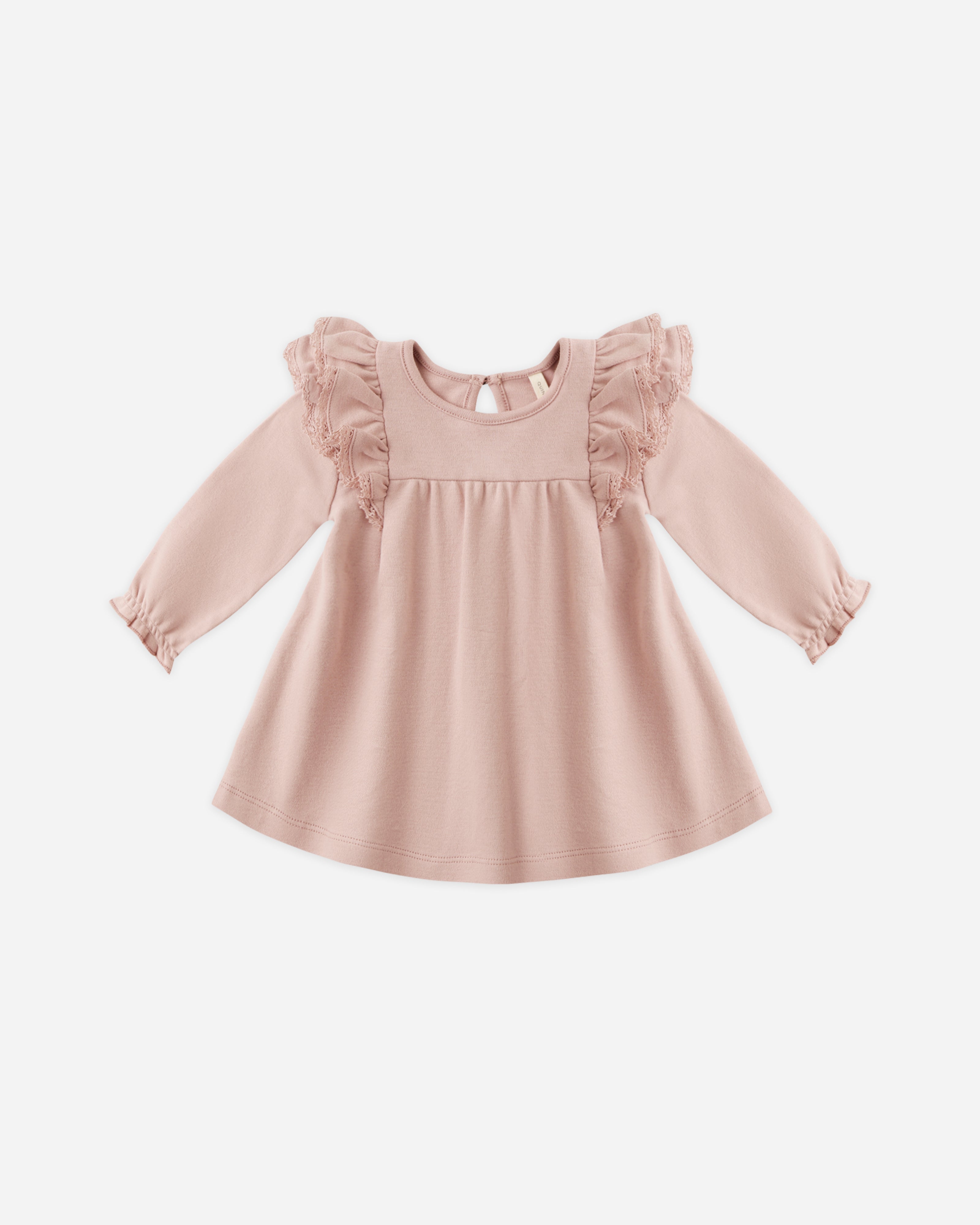 Long Sleeve Flutter Dress || Rose