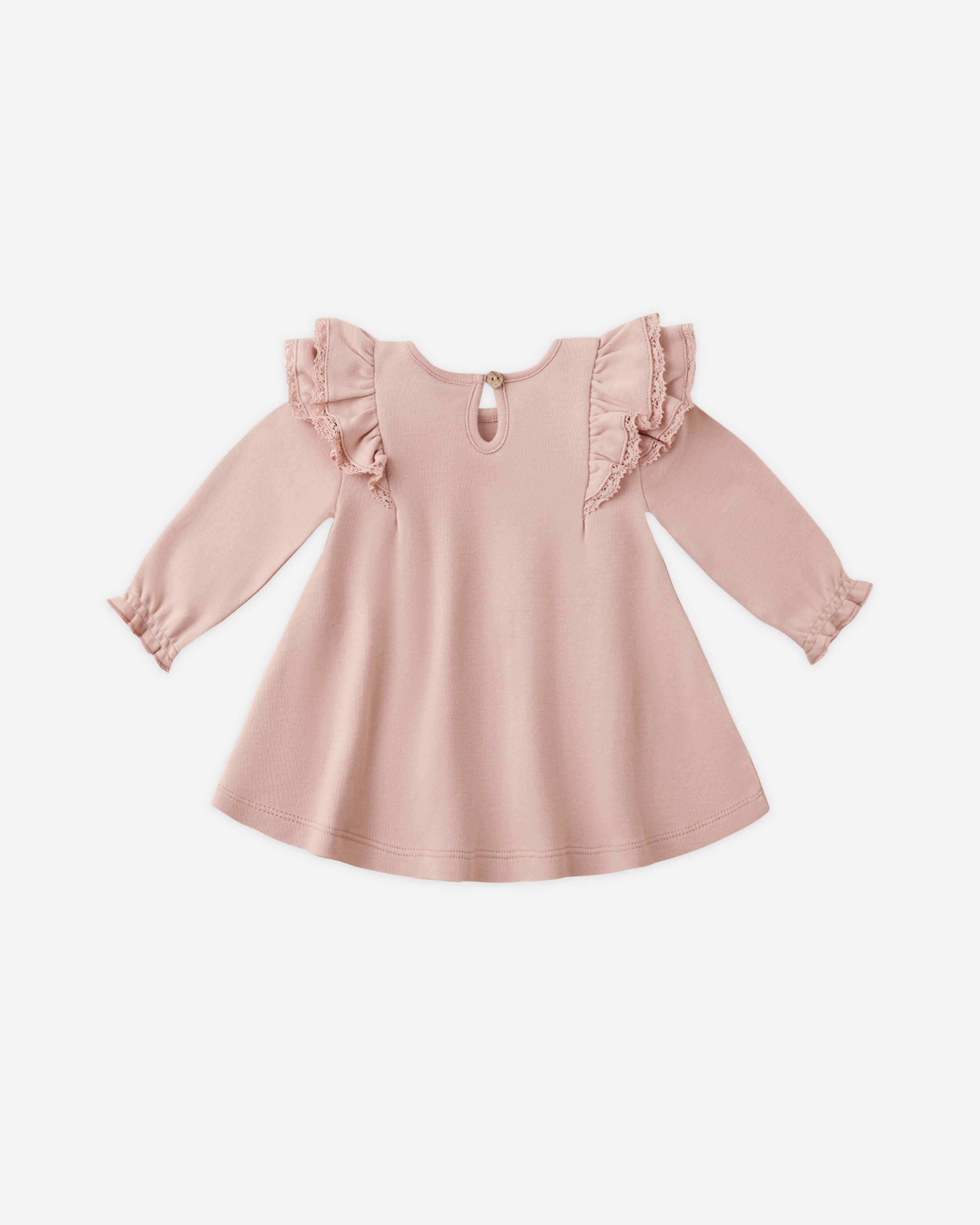 Long Sleeve Flutter Dress || Rose