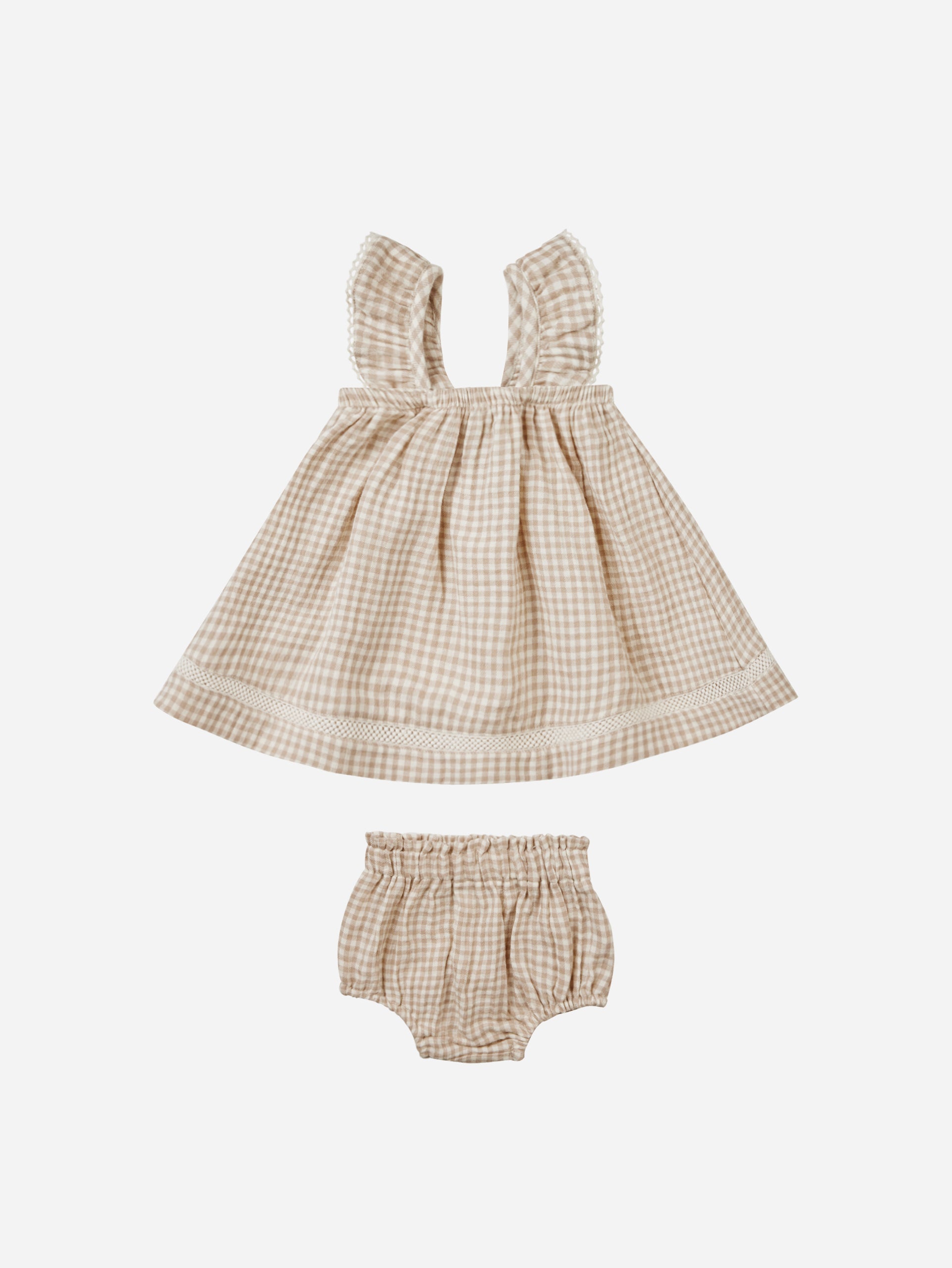 Ruffle Tank Dress || Oat Gingham - Rylee + Cru | Kids Clothes | Trendy Baby Clothes | Modern Infant Outfits |