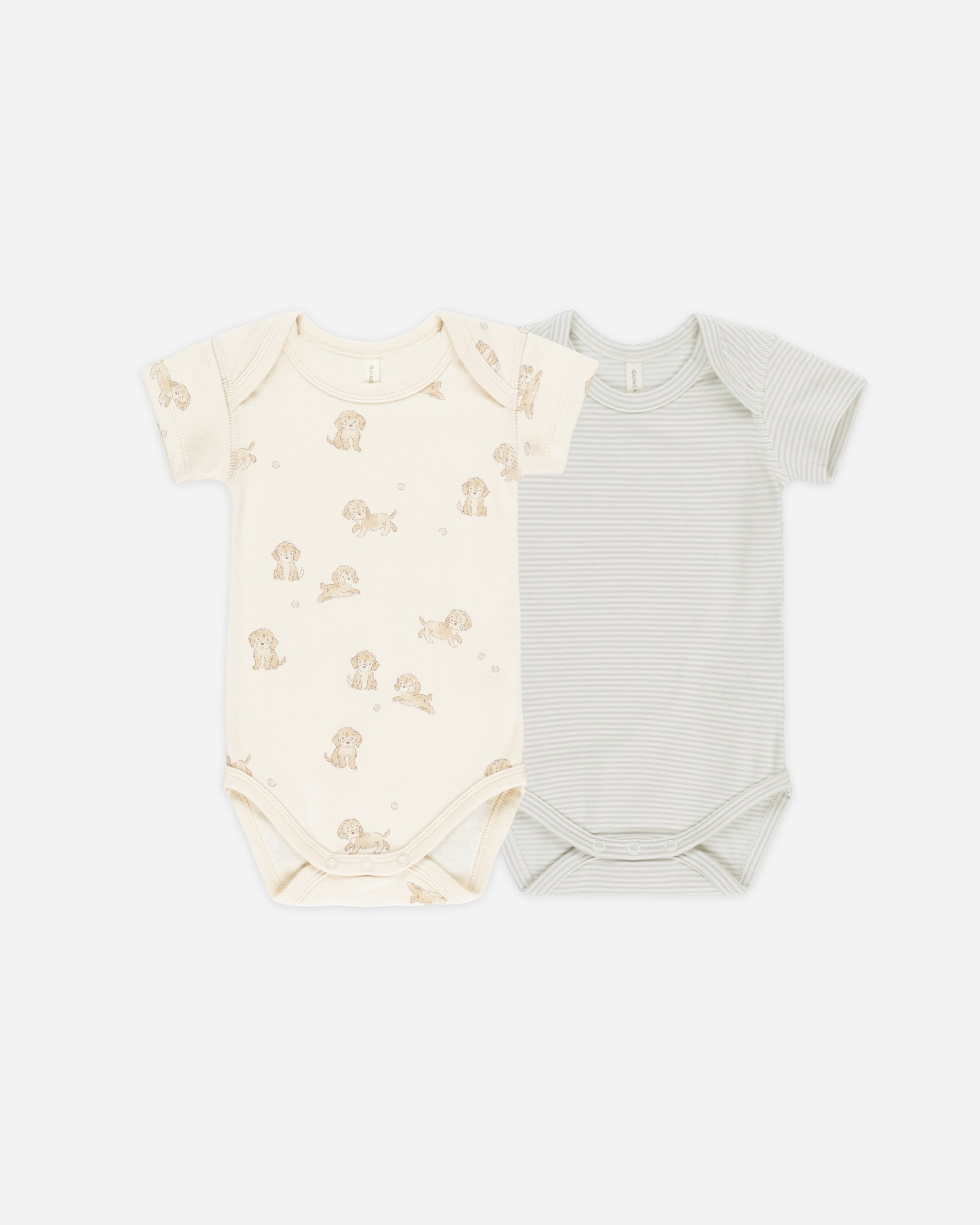 Short Sleeve Bodysuit, 2 Pack || Puppies, Sky Micro Stripe