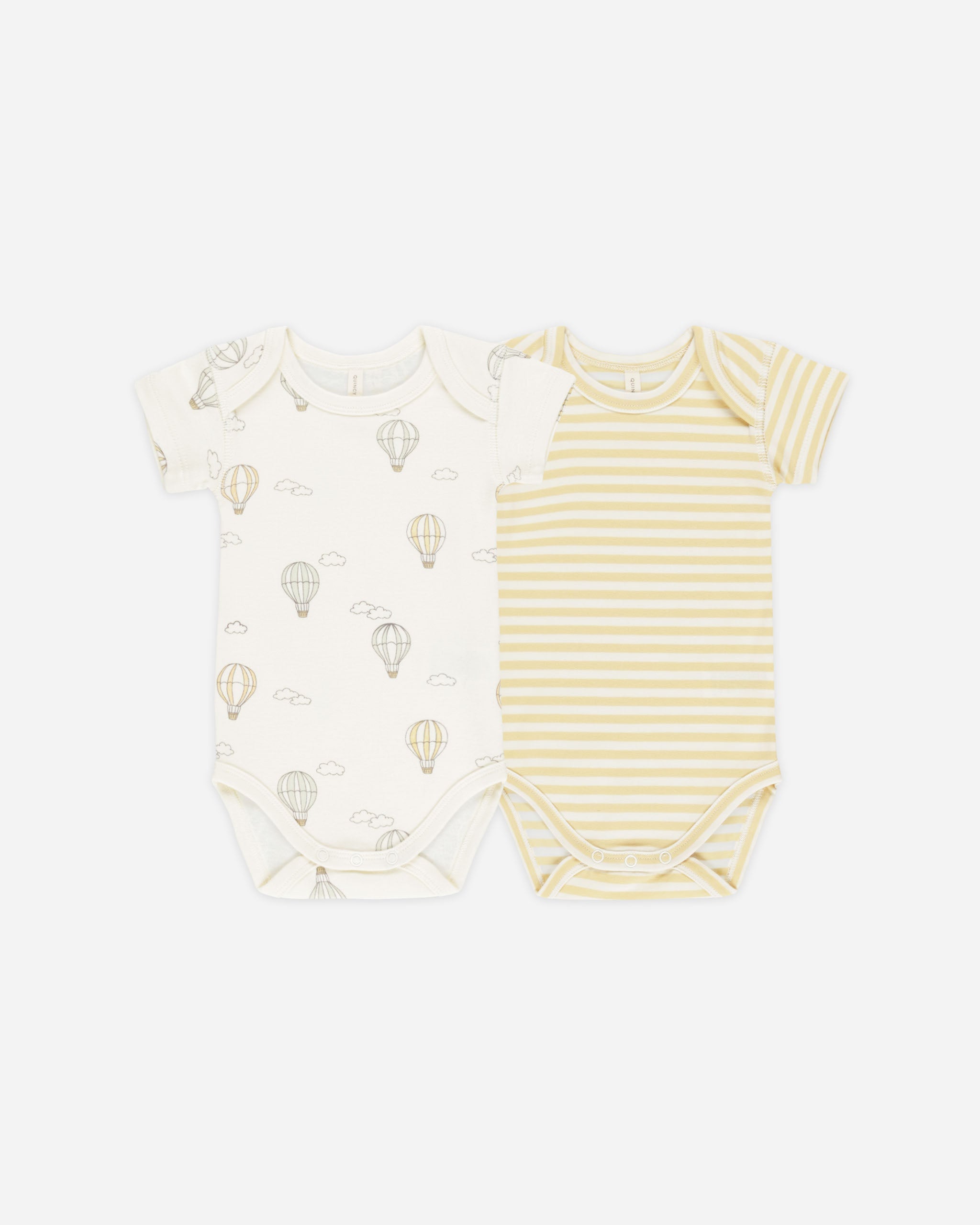 Short Sleeve Bodysuit, 2 Pack || Hot Air Balloons, Yellow Stripe