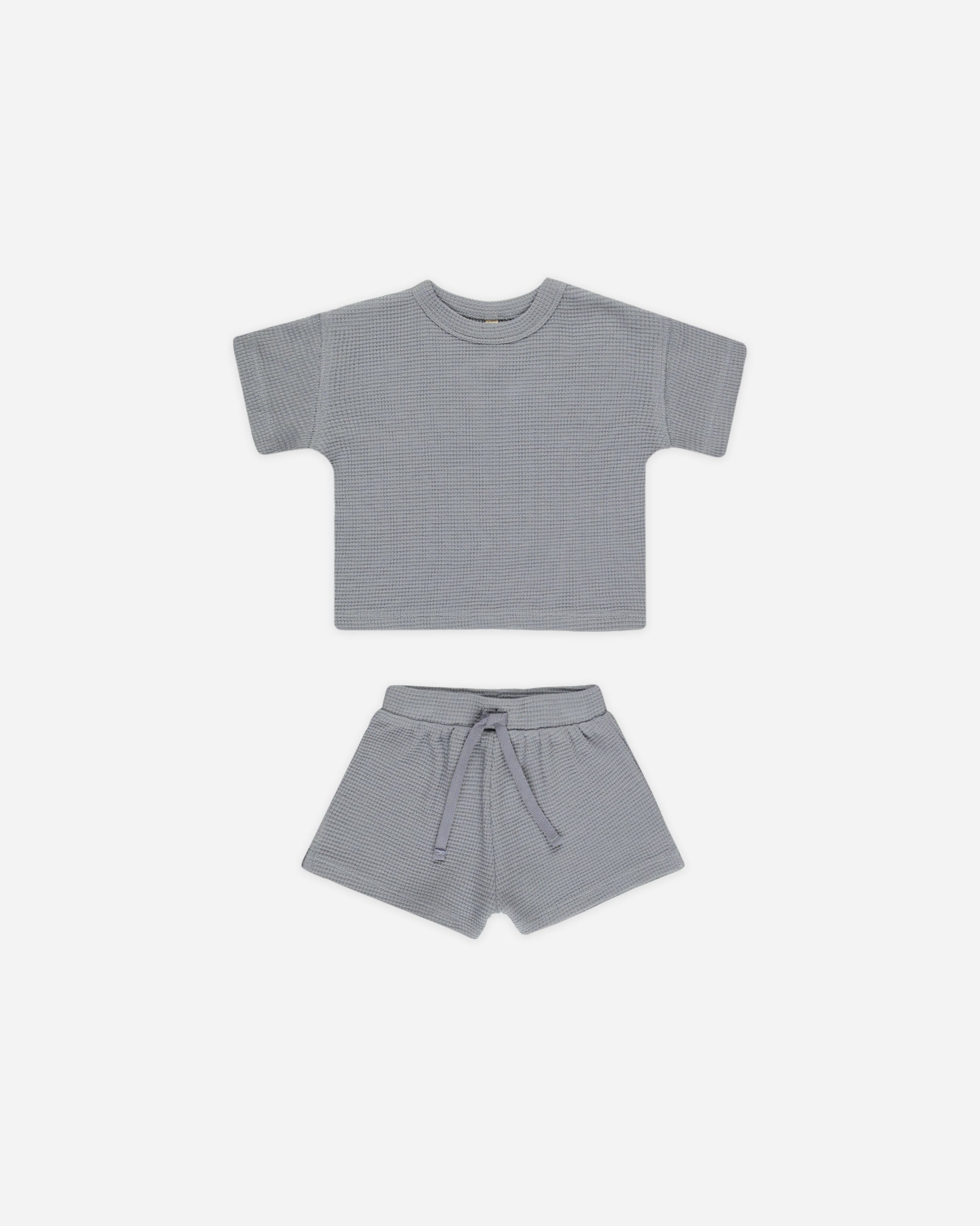 Quincy Mae Waffle Tee & Shorts Set - Blue