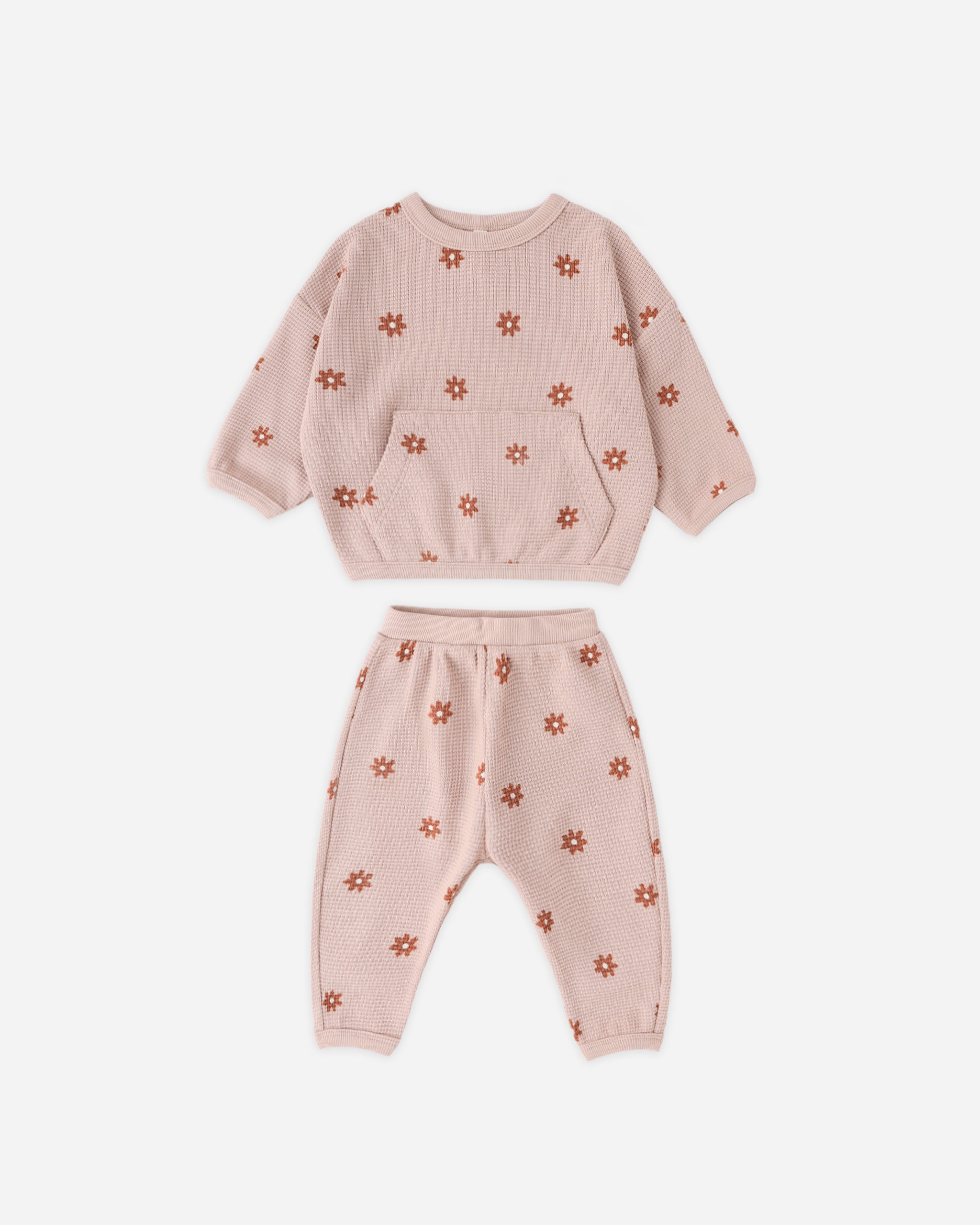 Waffle Sweater Set Pink Daisy - Rylee + Cru | Kids Clothes | Trendy Baby Clothes | Modern Infant Outfits |