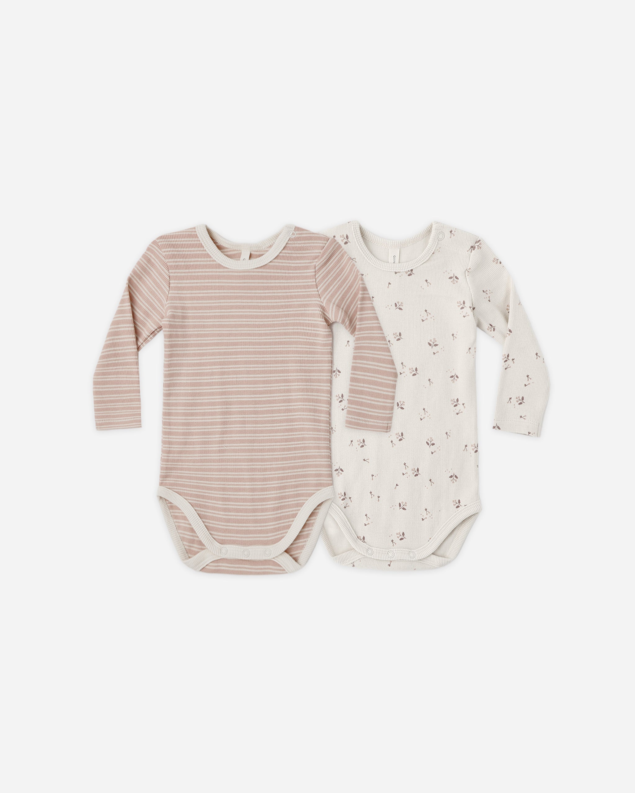 Ribbed Bodysuit, 2 Pack Dusty Rose Microstripe, Fall Ditsy - Rylee + Cru | Kids Clothes | Trendy Baby Clothes | Modern Infant Outfits |