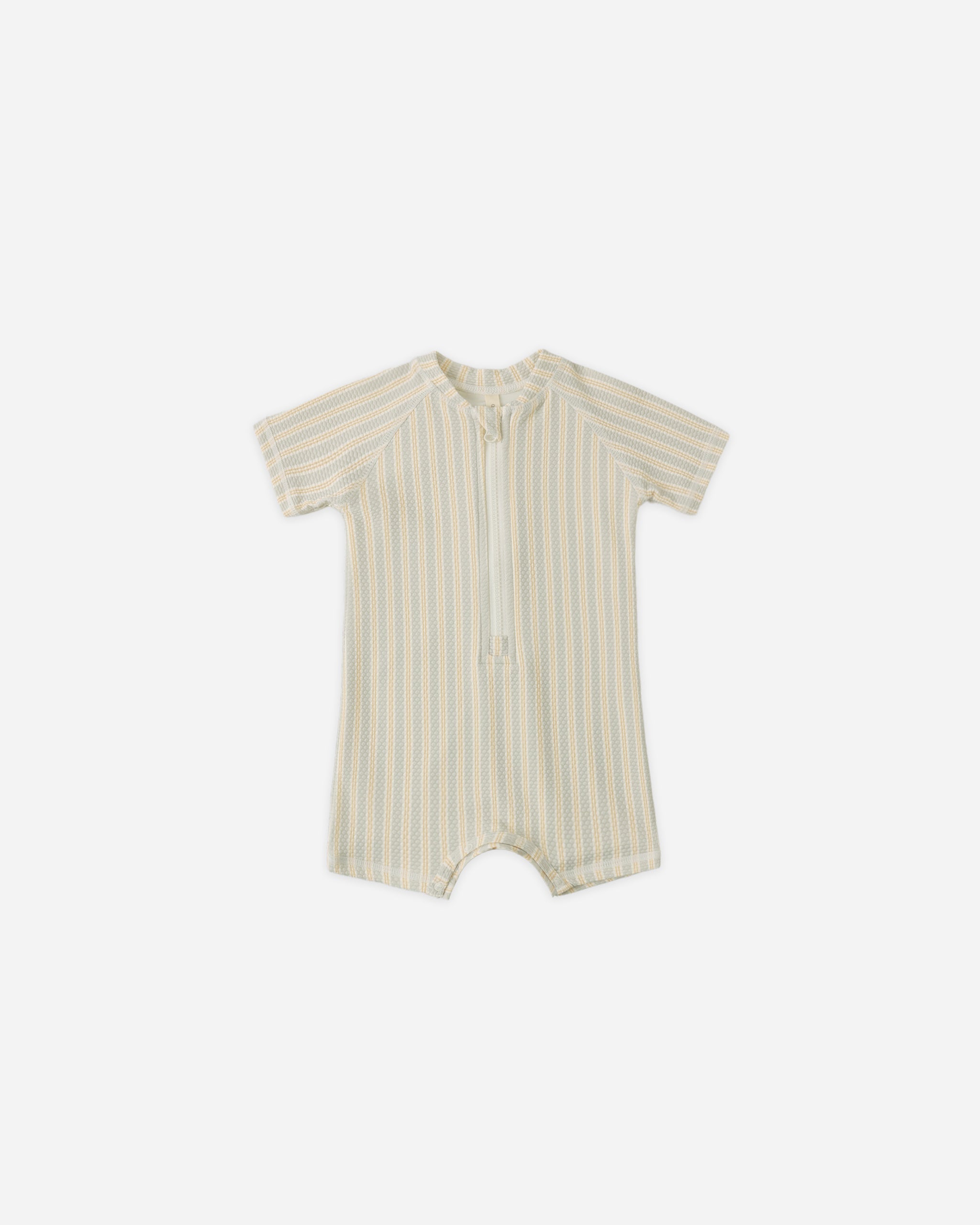 Zip Rashguard One-Piece Blue + Butterscotch Stripe - Rylee + Cru | Kids Clothes | Trendy Baby Clothes | Modern Infant Outfits |