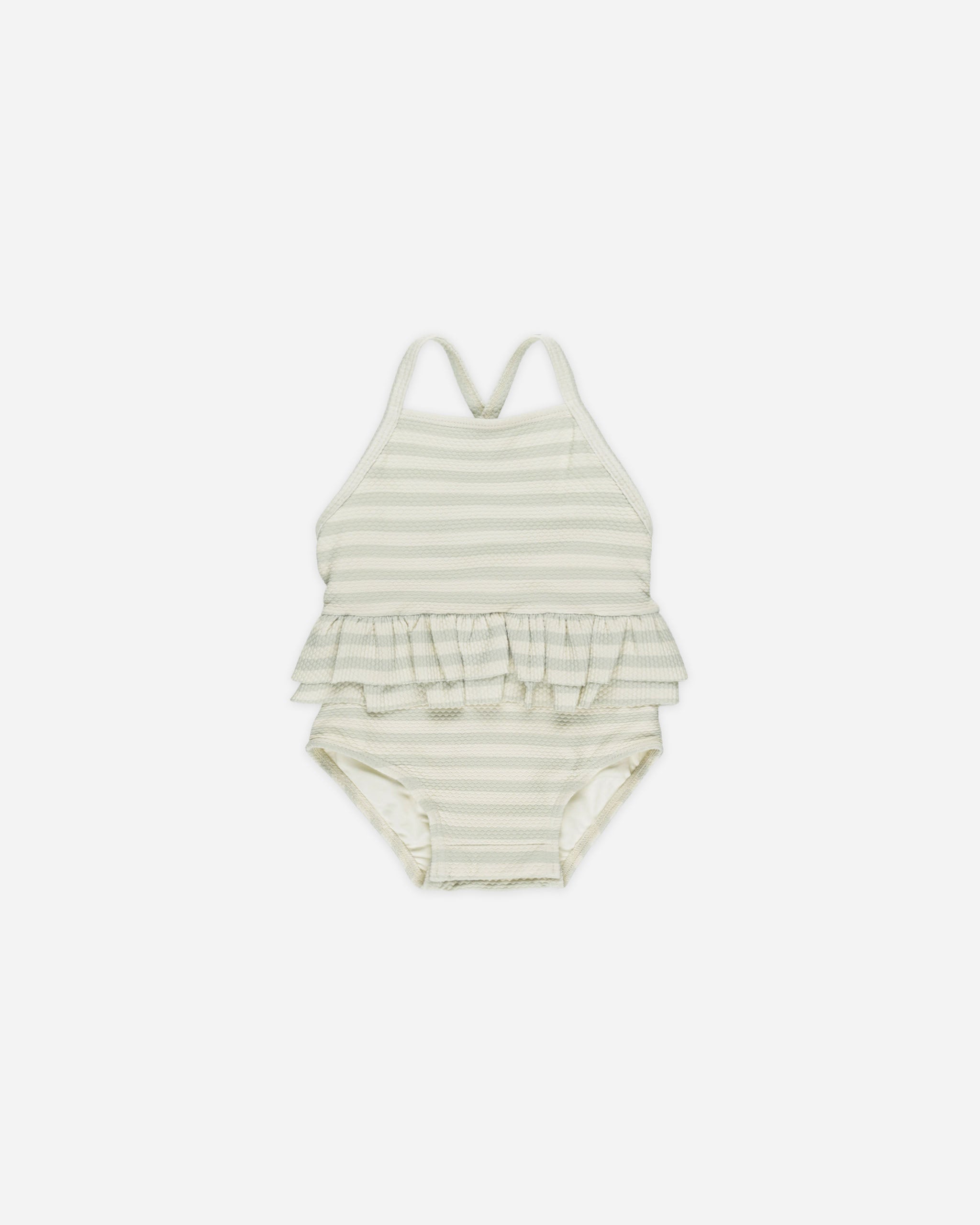 Ruffled One-Piece Swimsuit || Mint Stripe