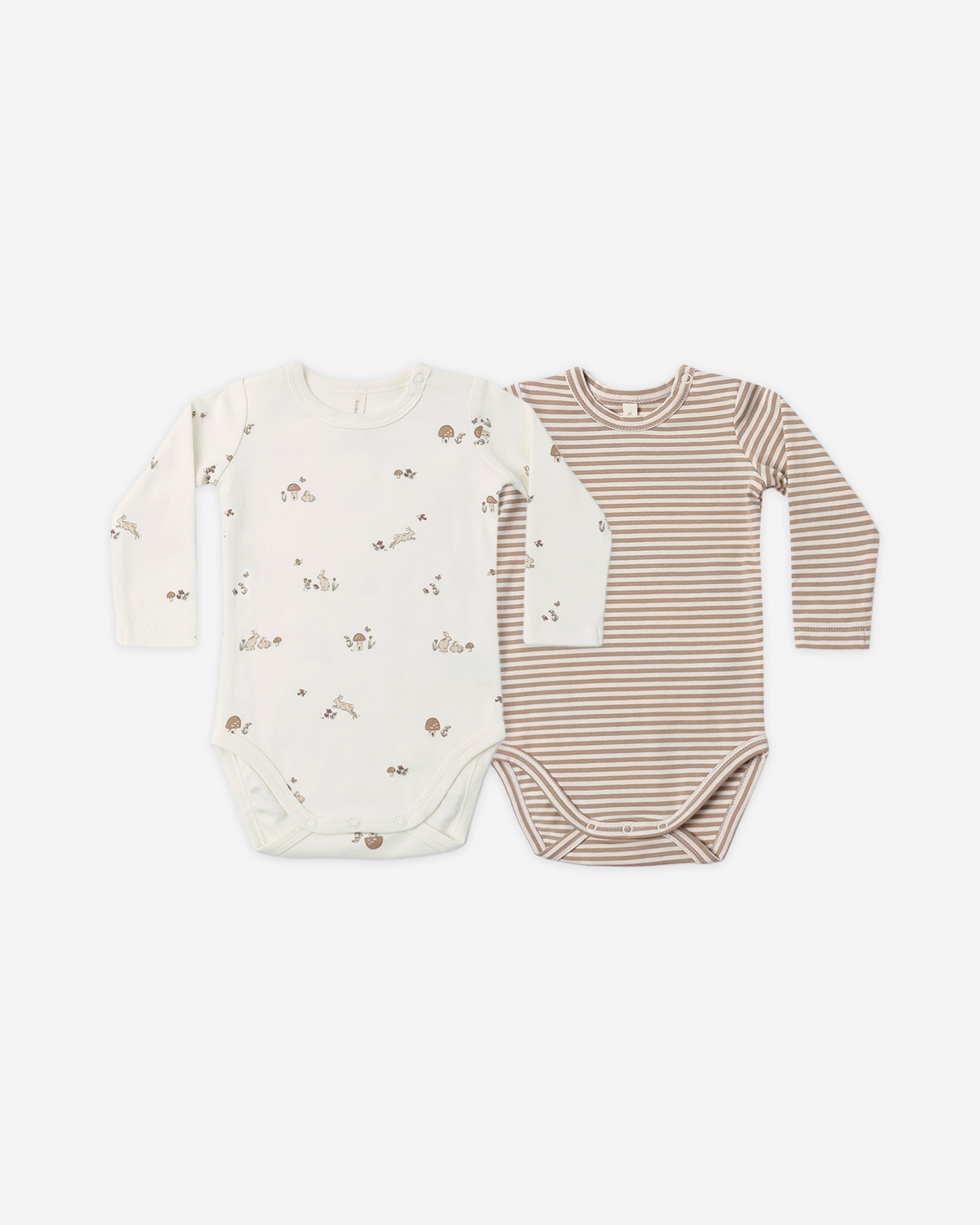 Jersey Bodysuit, 2 Pack Bunnies, Almond Stripe - Rylee + Cru | Kids Clothes | Trendy Baby Clothes | Modern Infant Outfits |