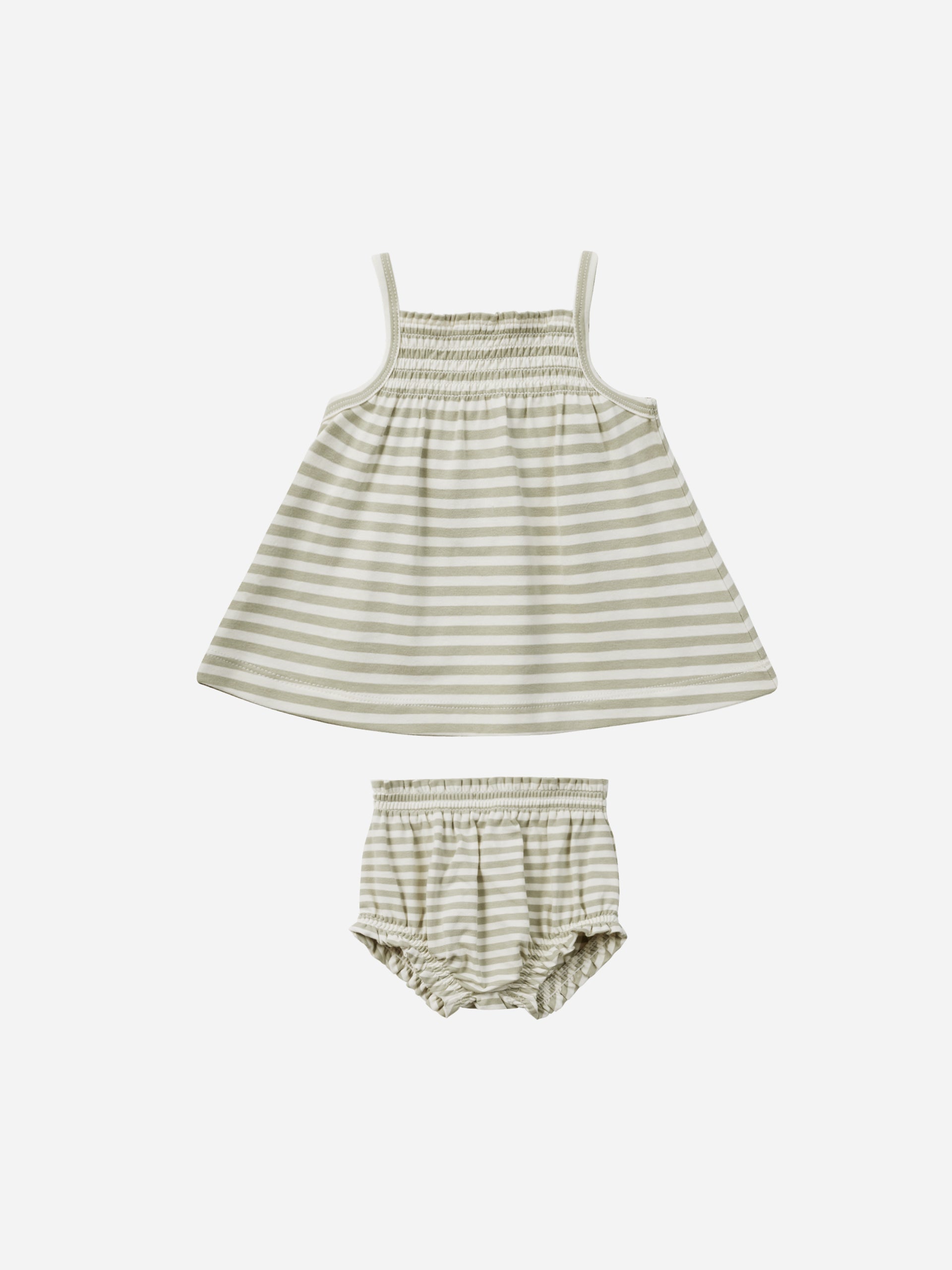 Smocked Tank + Bloomer Set || Sage Stripe - Rylee + Cru | Kids Clothes | Trendy Baby Clothes | Modern Infant Outfits |