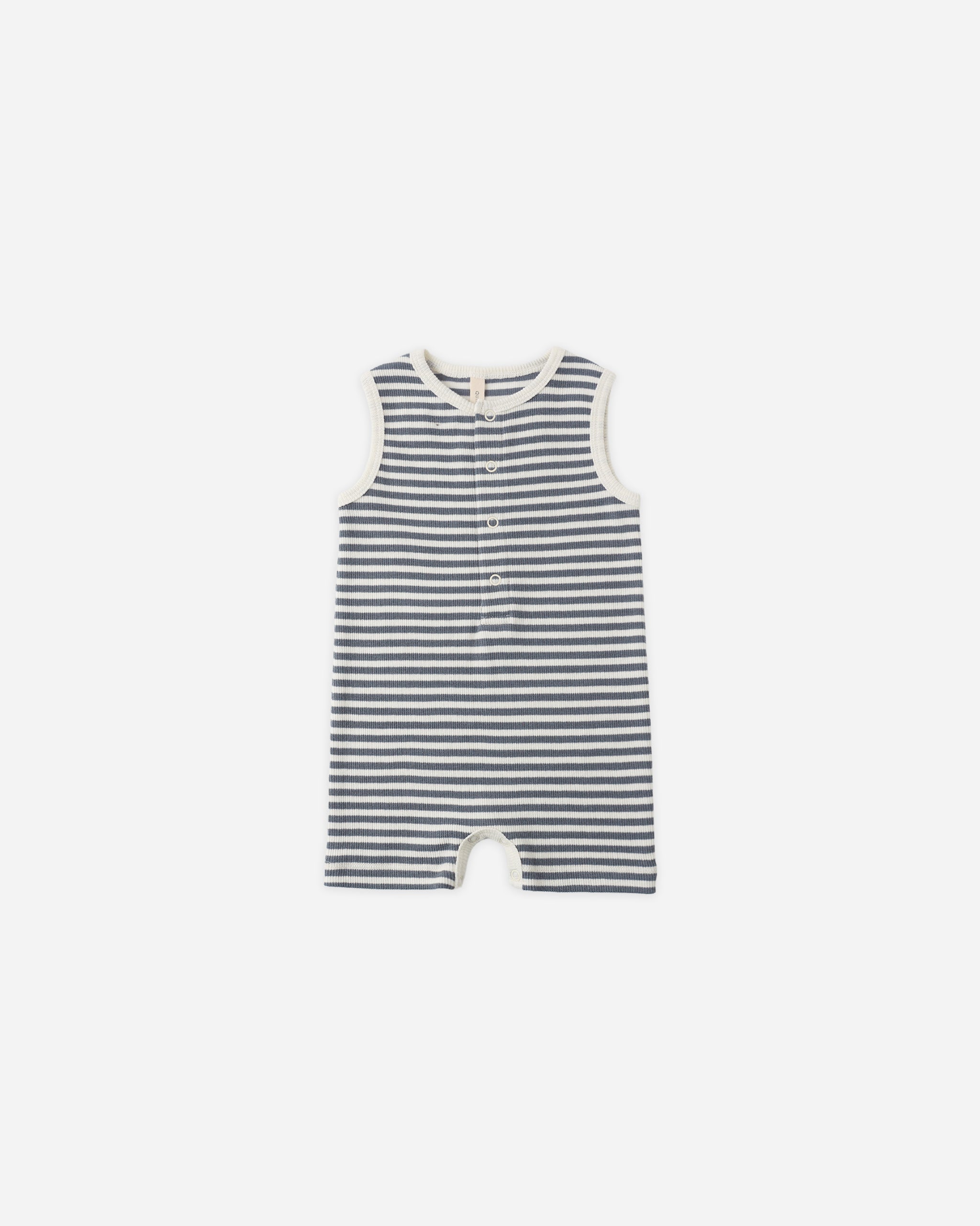 Ribbed Henley Romper Ocean Stripe - Rylee + Cru | Kids Clothes | Trendy Baby Clothes | Modern Infant Outfits |
