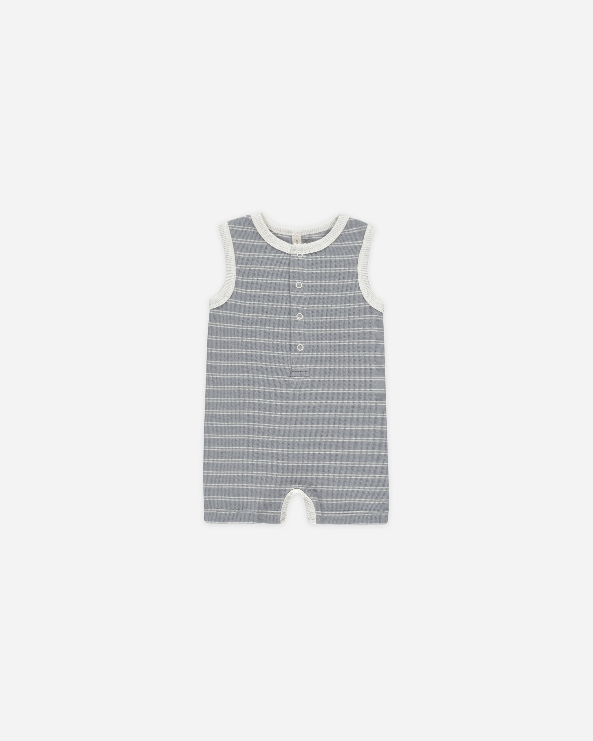 Ribbed Henley Romper || Blue Pinstripe