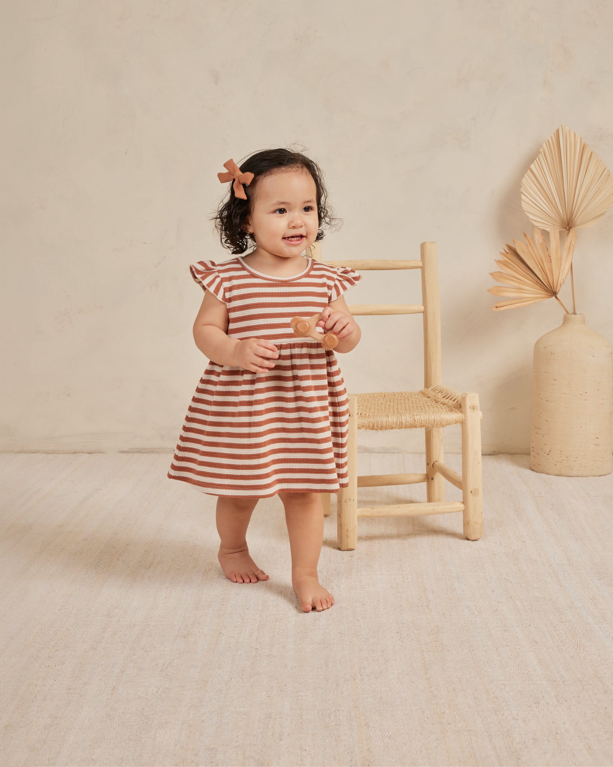 Flutter Sleeve Dress || Clay Stripe - Rylee + Cru | Kids Clothes | Trendy Baby Clothes | Modern Infant Outfits |