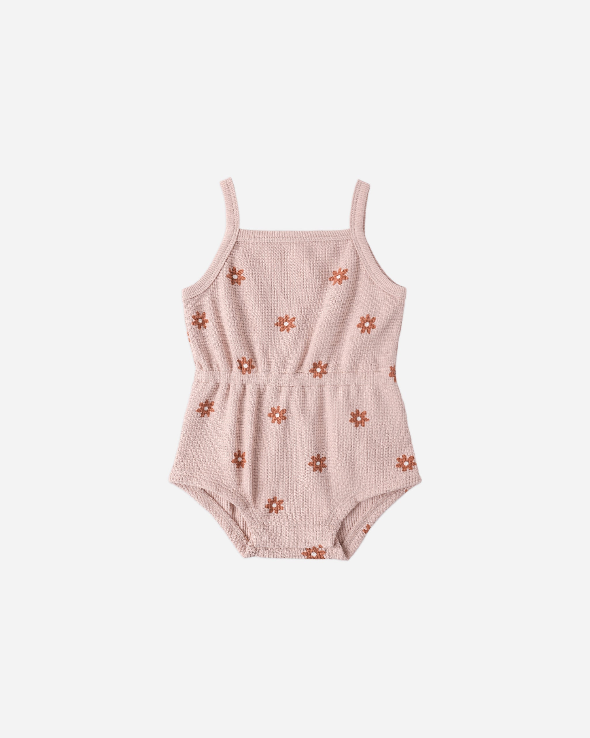 Waffle Cinch Romper Pink Daisy - Rylee + Cru | Kids Clothes | Trendy Baby Clothes | Modern Infant Outfits |