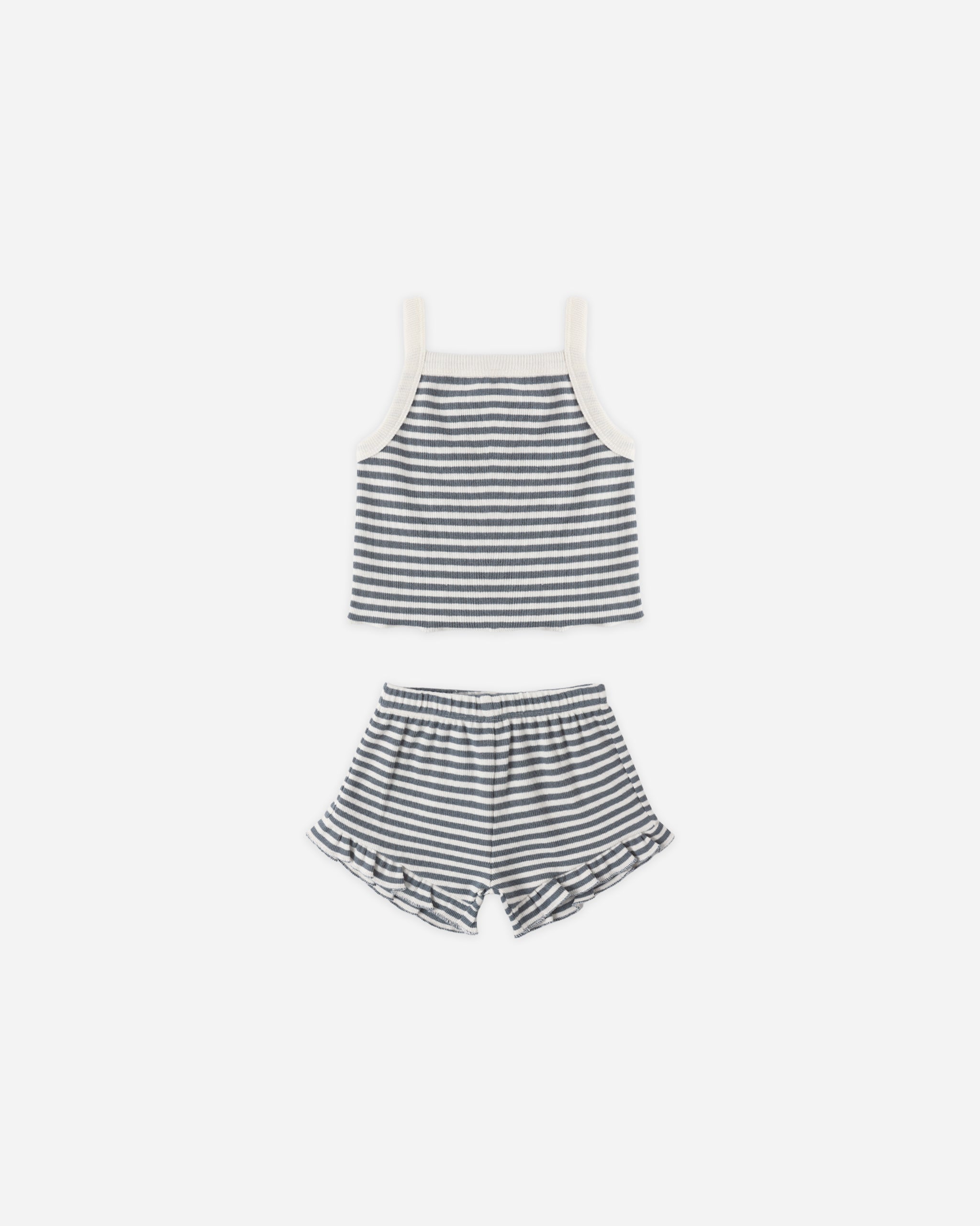 Evie Tank + Shortie Set Ocean Stripe - Rylee + Cru | Kids Clothes | Trendy Baby Clothes | Modern Infant Outfits |