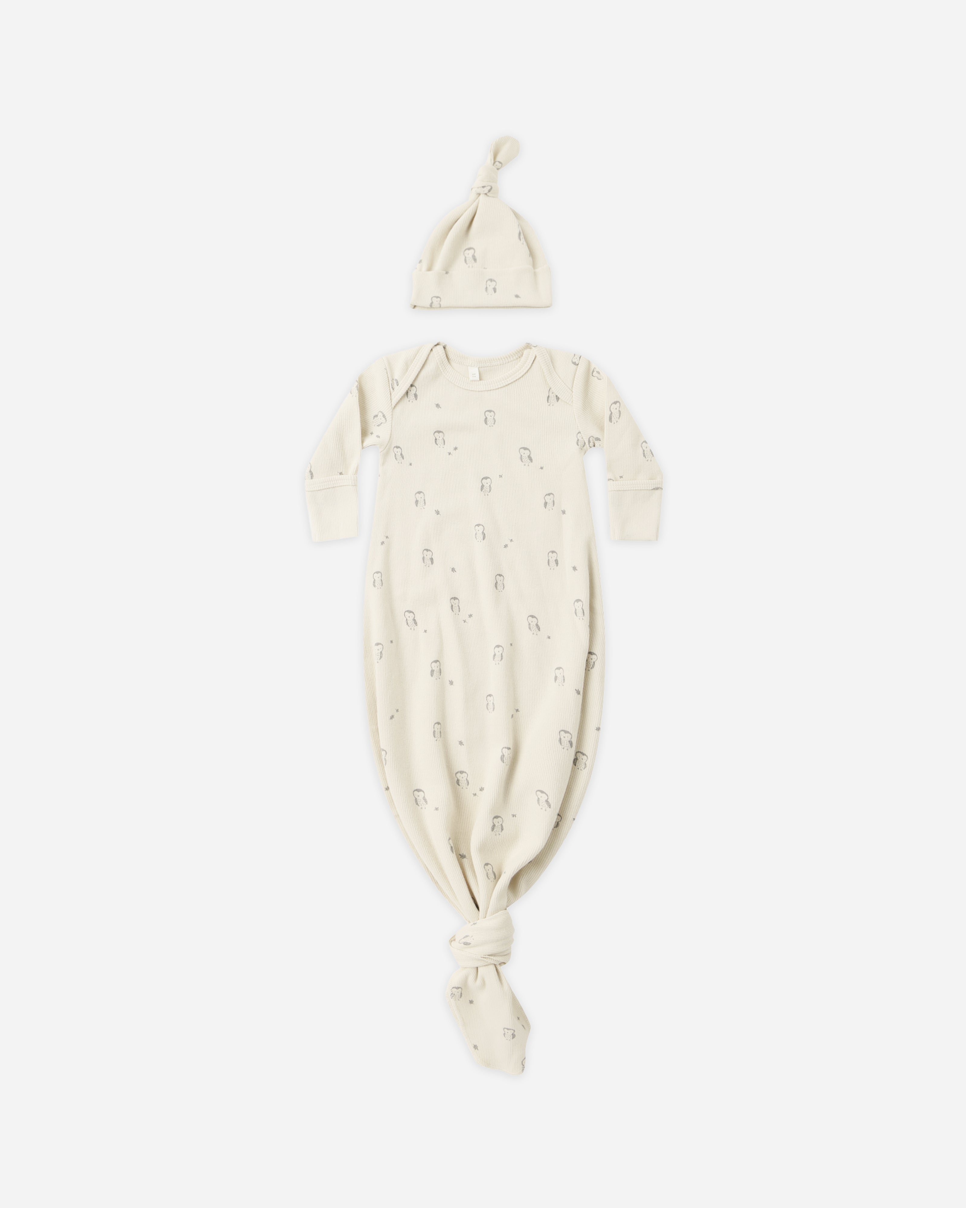 Knotted Baby Gown + Hat Set || Owls