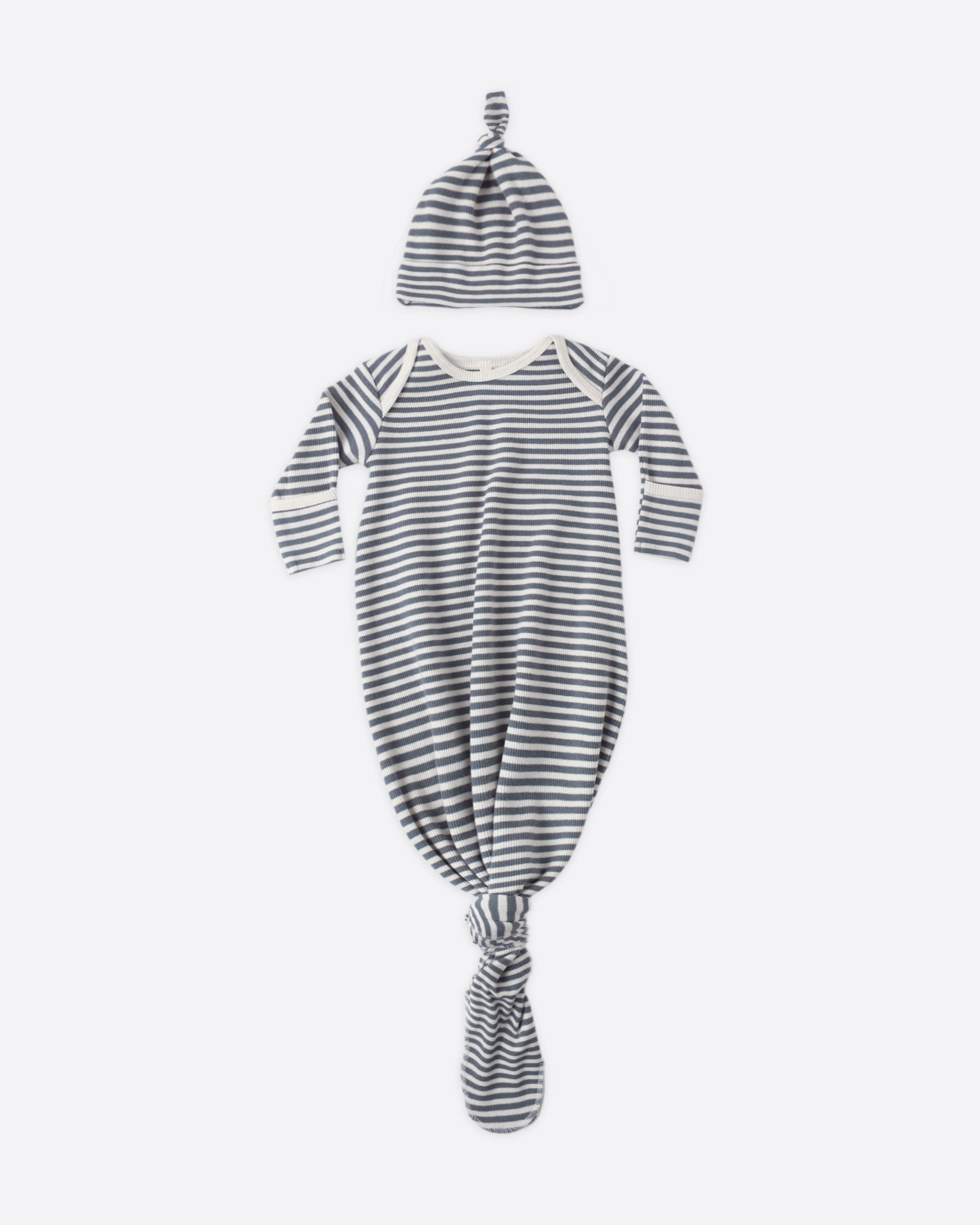 Knotted Baby Gown + Hat Set Ocean Stripe - Rylee + Cru | Kids Clothes | Trendy Baby Clothes | Modern Infant Outfits |
