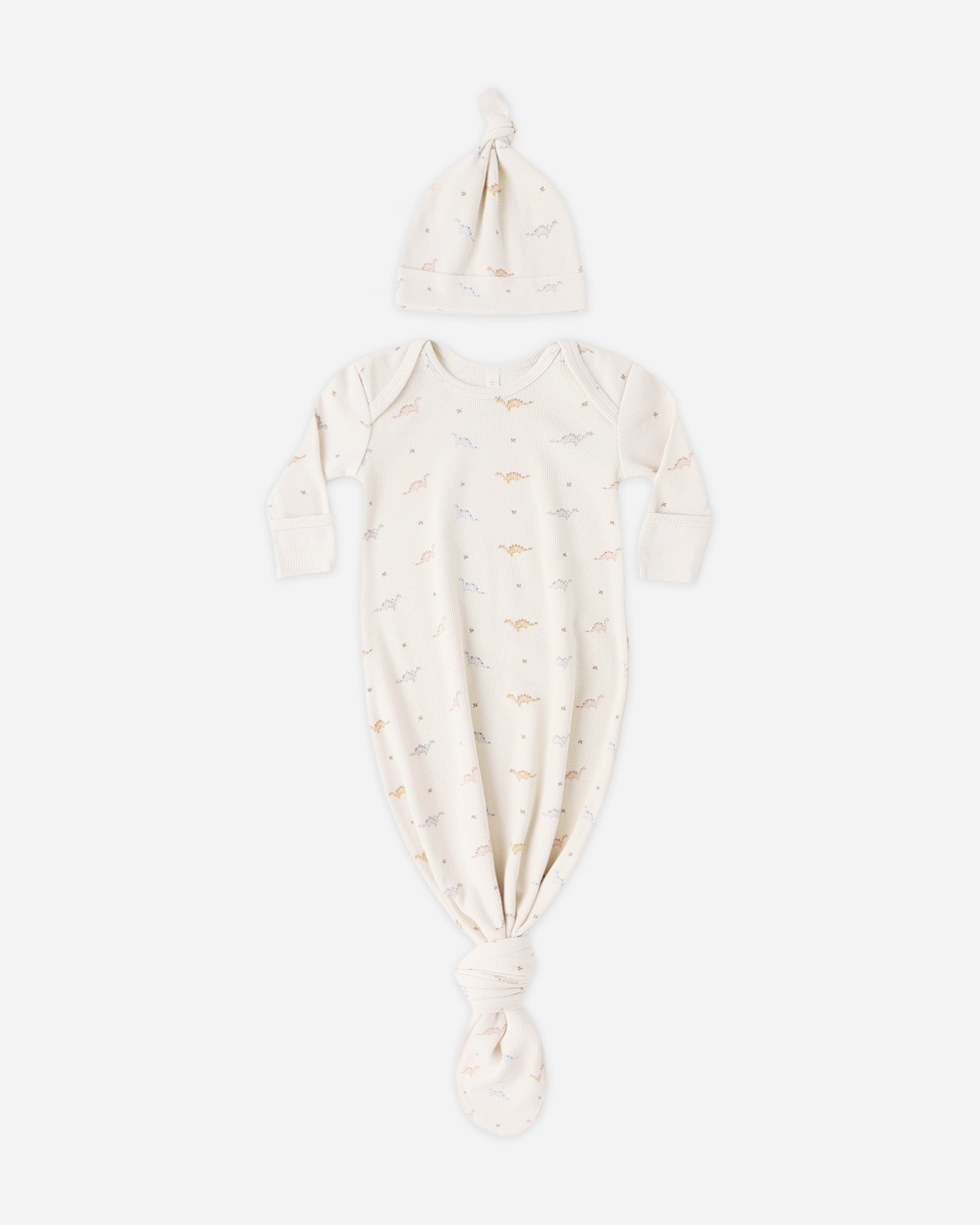 Knotted Baby Gown + Hat Set Dinos - Rylee + Cru | Kids Clothes | Trendy Baby Clothes | Modern Infant Outfits |