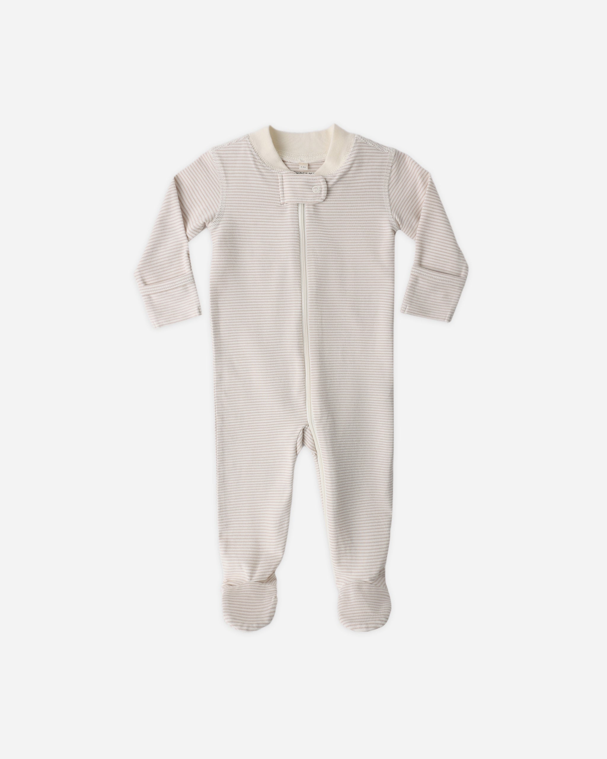 Zip Longsleeve Sleeper Footie Oat Microstripe - Rylee + Cru | Kids Clothes | Trendy Baby Clothes | Modern Infant Outfits |
